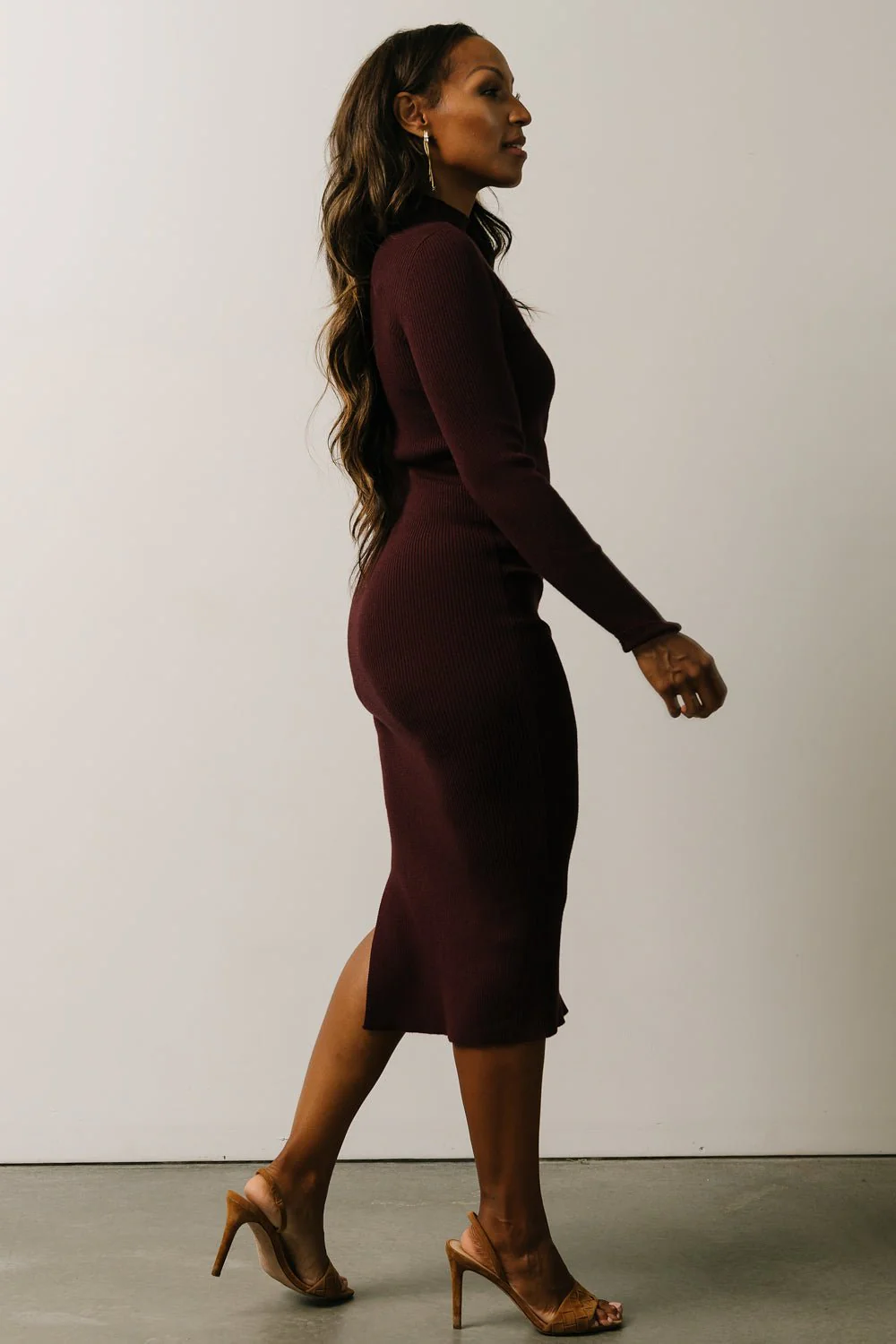 Knightsbridge Ribbed Sweater Midi Dress | Burgundy