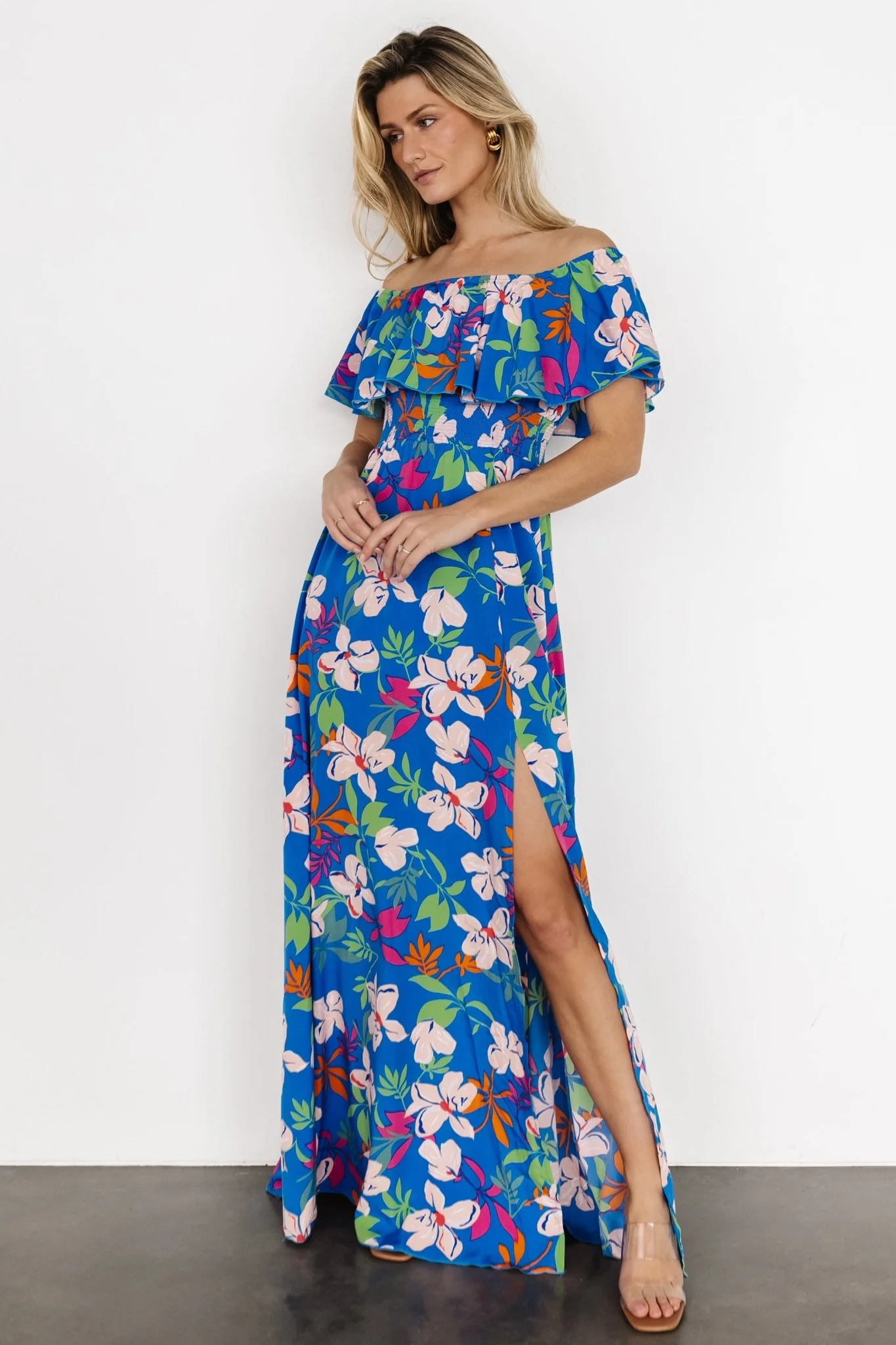 Talia Off Shoulder Maxi Dress | Blue Floral