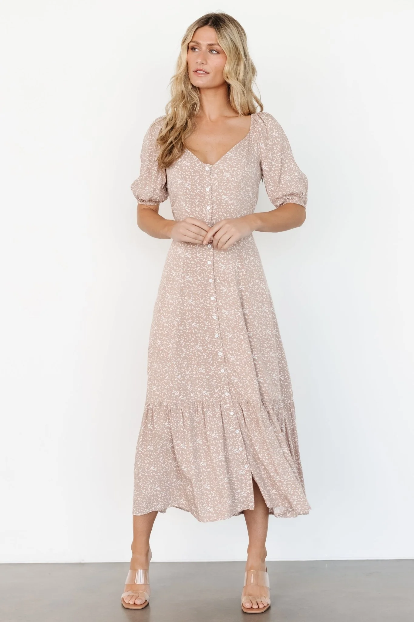 Mathilda Button Maxi Dress | Beige Floral