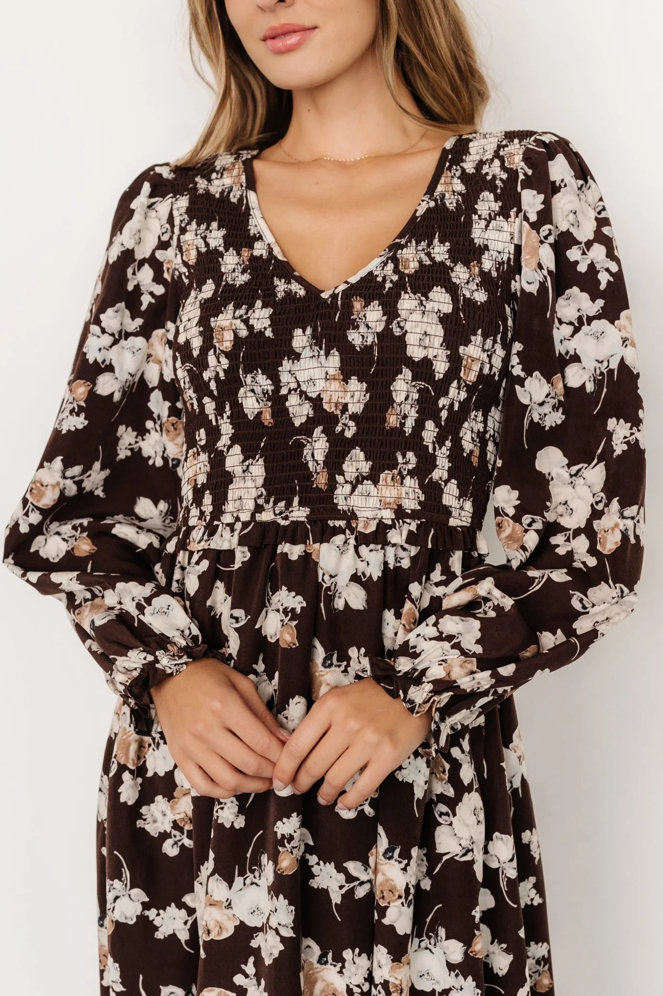 Matilda Smocked Midi Dress | Brown Floral