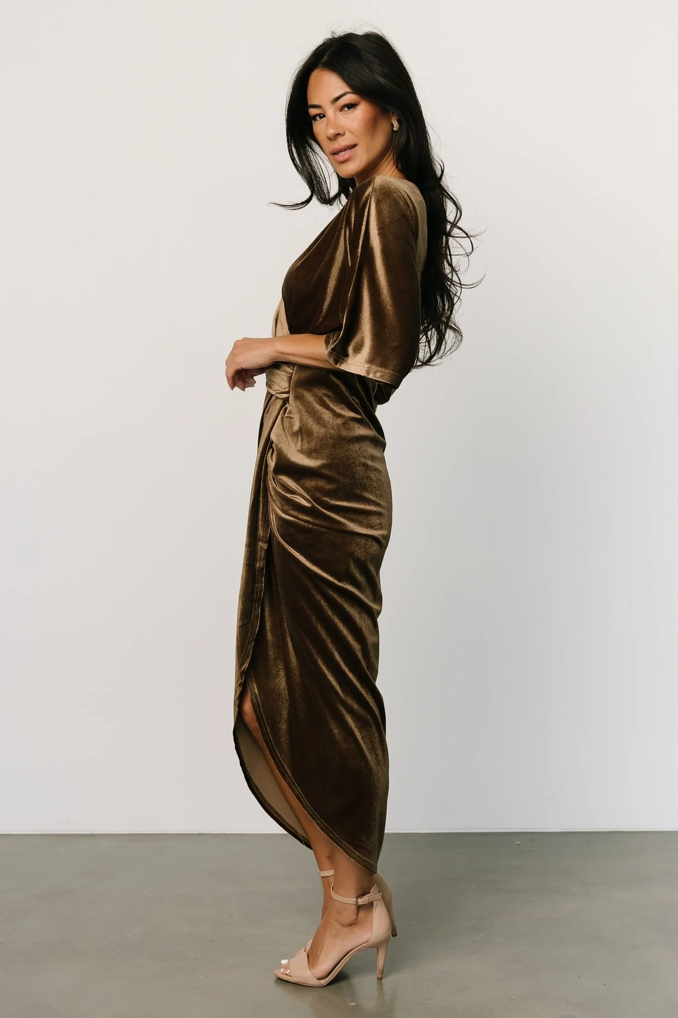 Brendyn Ruched Velvet Dress | Brushed Bronze