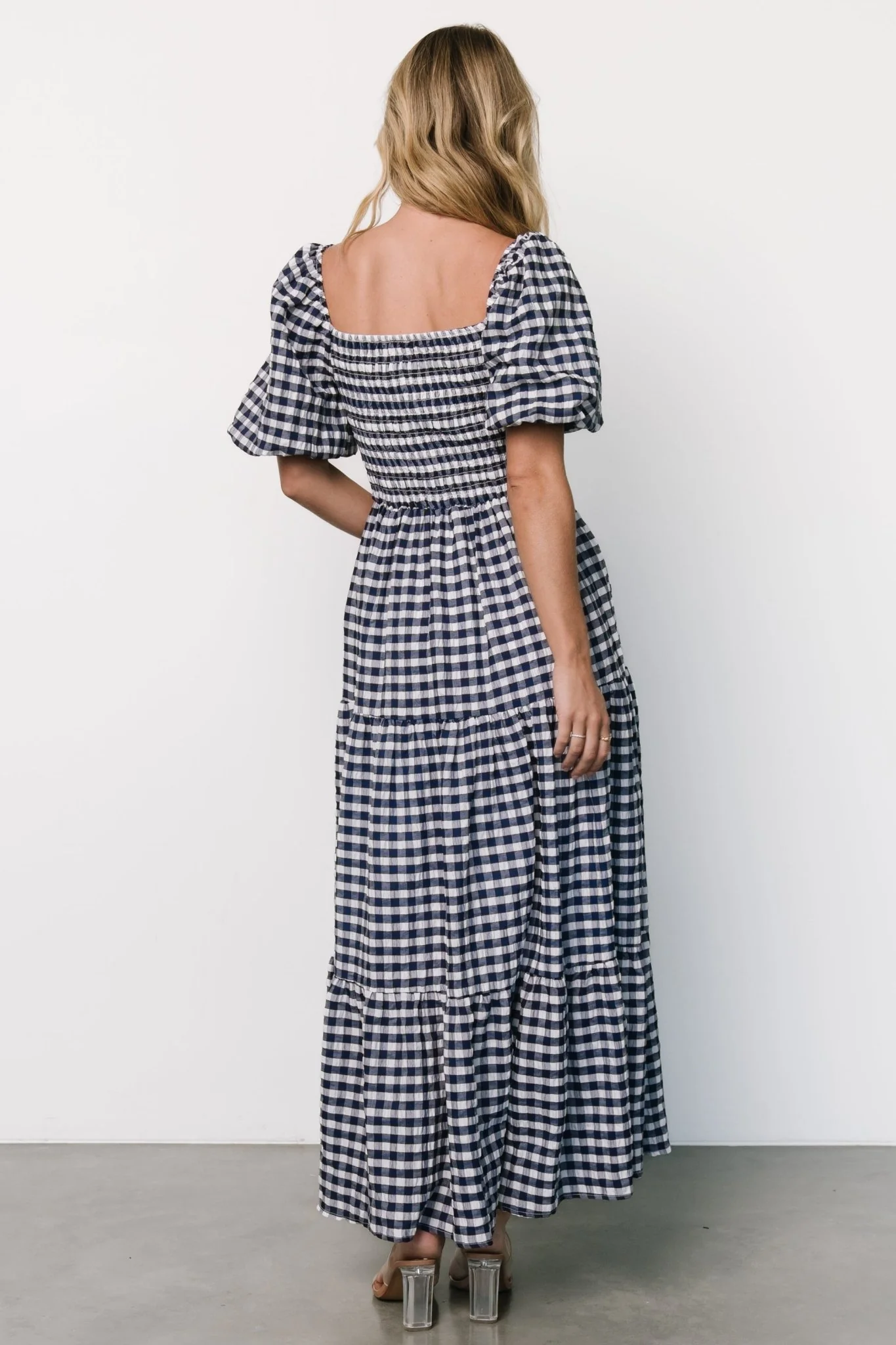 Lyndy Smocked Dress | Off White + Blue Gingham