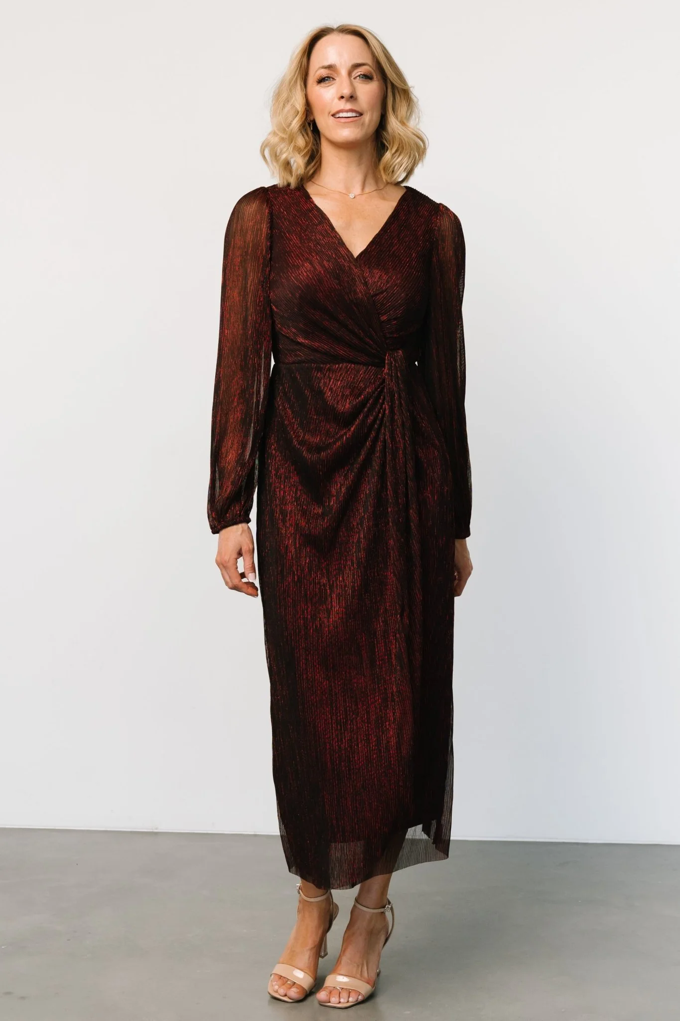 Devlyn Pleated Dress | Ruby Shimmer