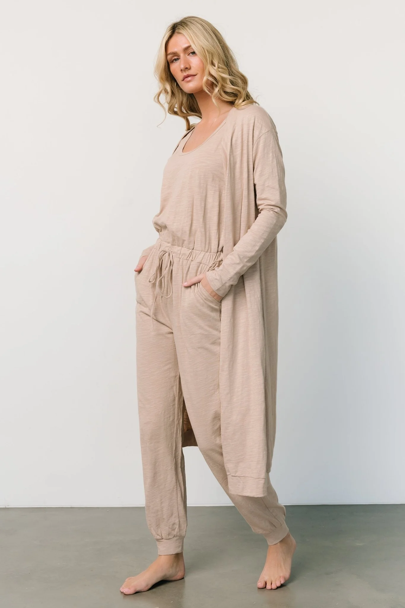 Janae Jumpsuit + Cardigan Set | Oatmeal