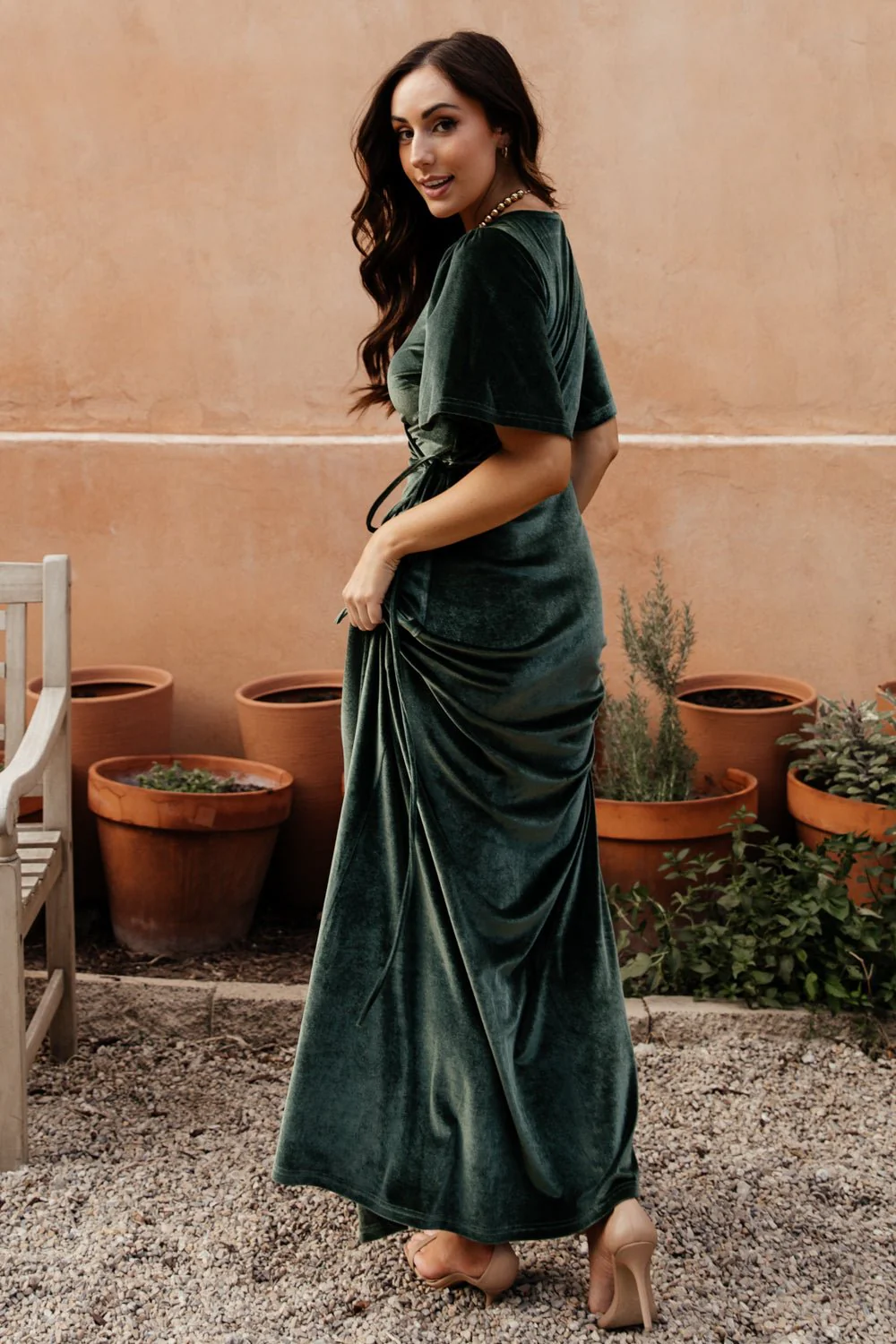 Meghan Velvet Wrap Maxi Dress | Deep Green