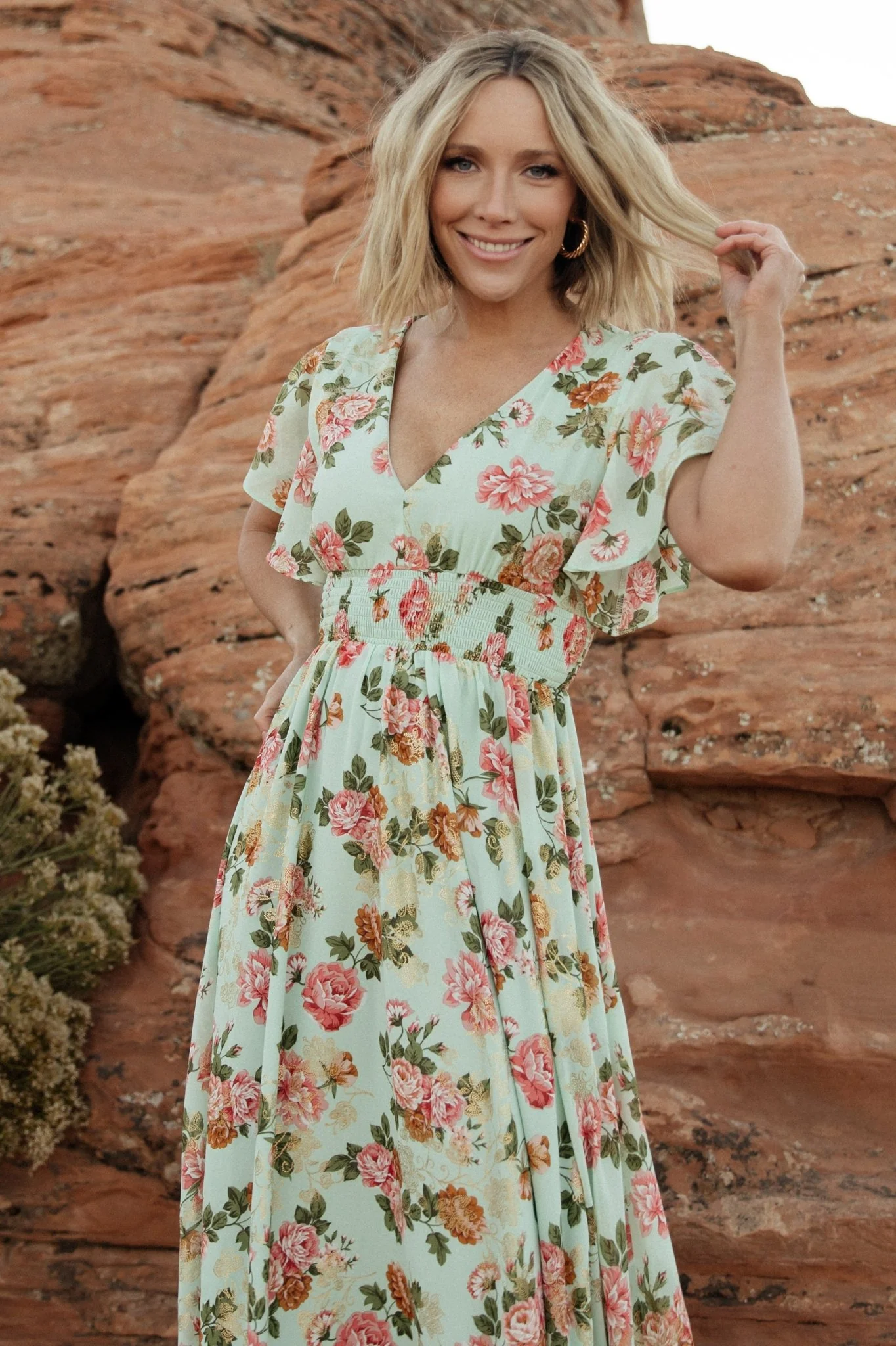 Lynlee Metallic Maxi Dress | Sage + Pink