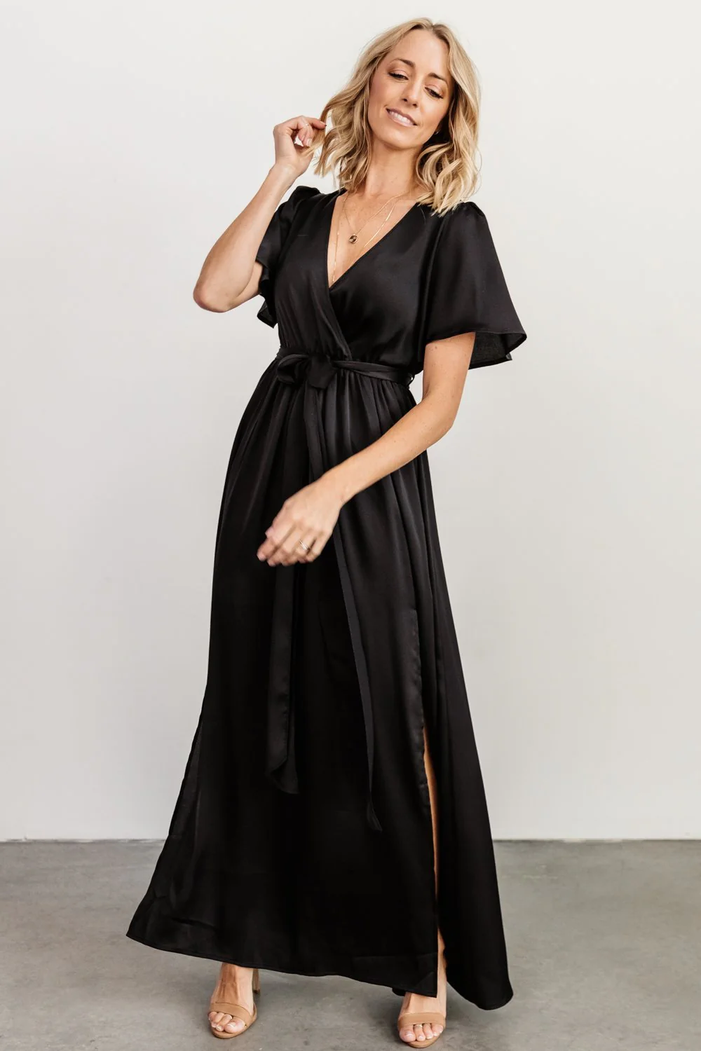 Sicily Satin Maxi Dress | Black