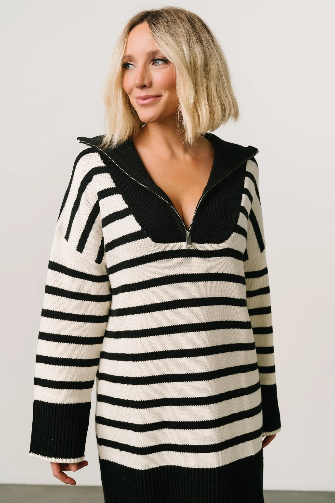 Manon Sweater Dress | Black Stripe