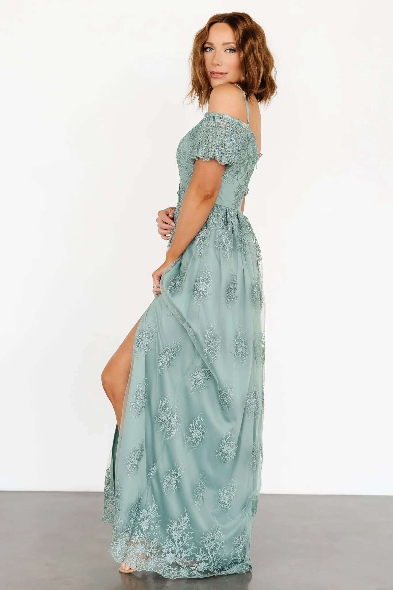 Esperanza Tulle Embroidered Maxi Dress | Sage