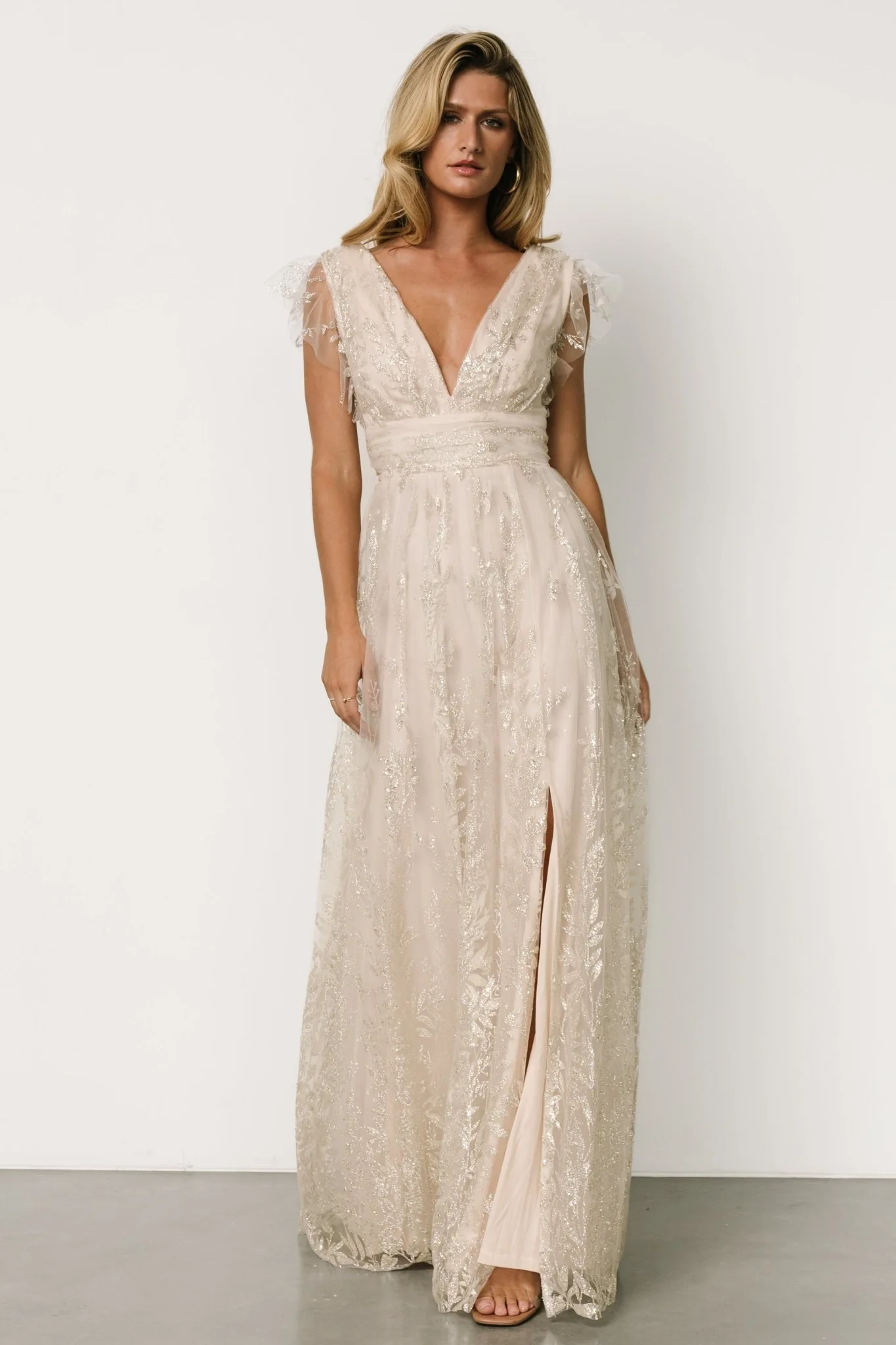 Karina Shimmer Gown | Ivory + Silver