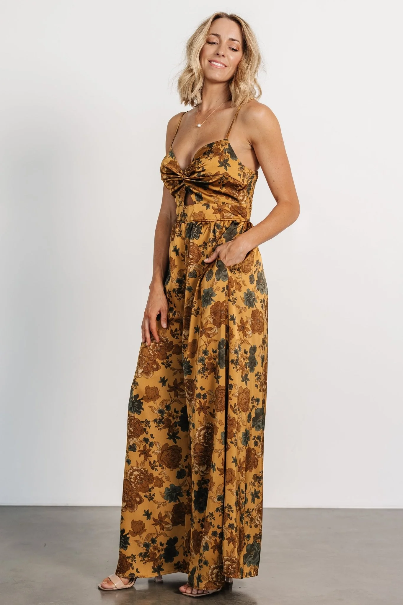 Khloe Wide Leg Jumpsuit | Gold Multi