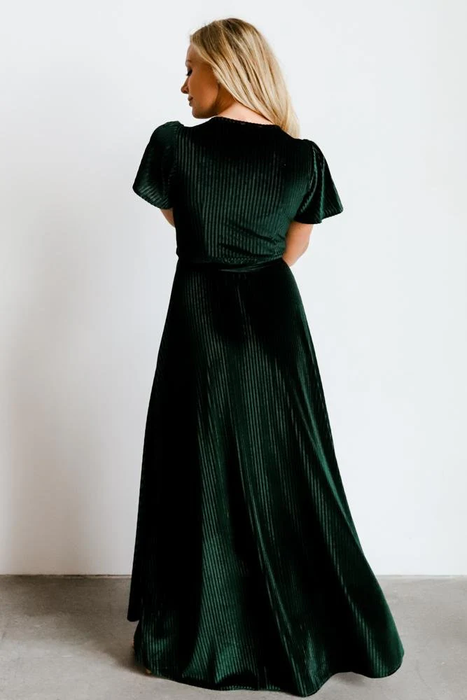 Andi Ribbed Velvet Wrap Dress | Emerald