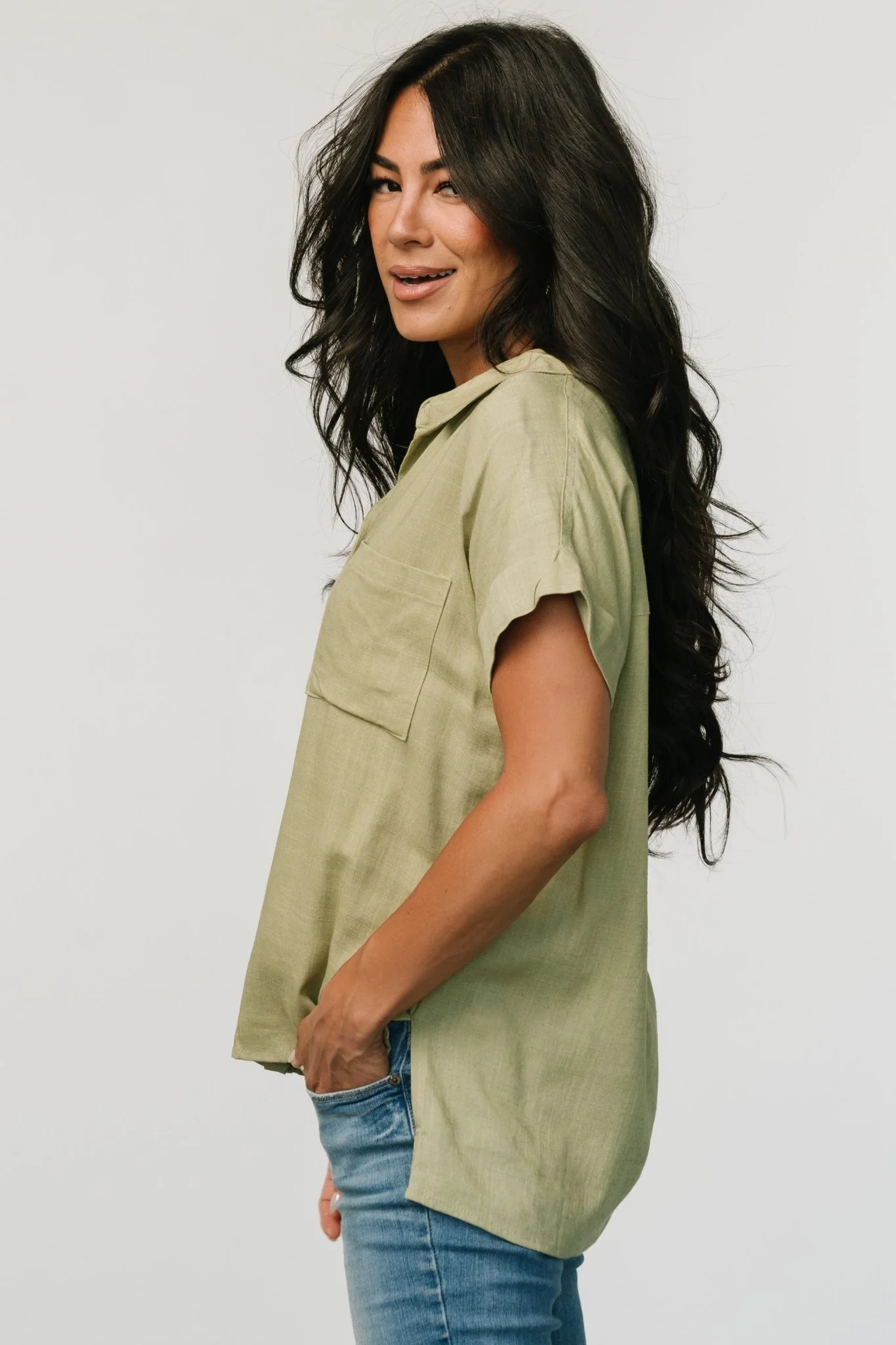Andrews Button Top | Sage