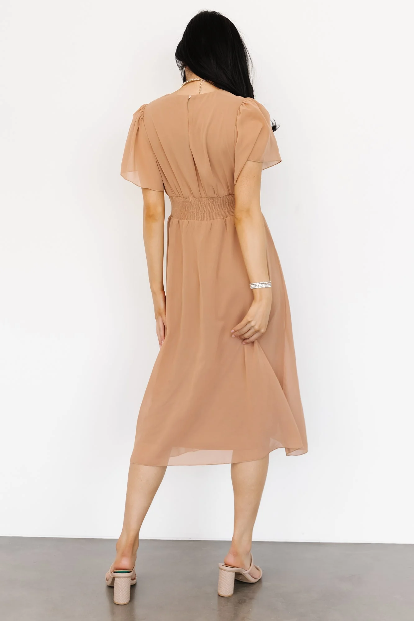 Sarah Smocked Midi Dress | Dusty Camel