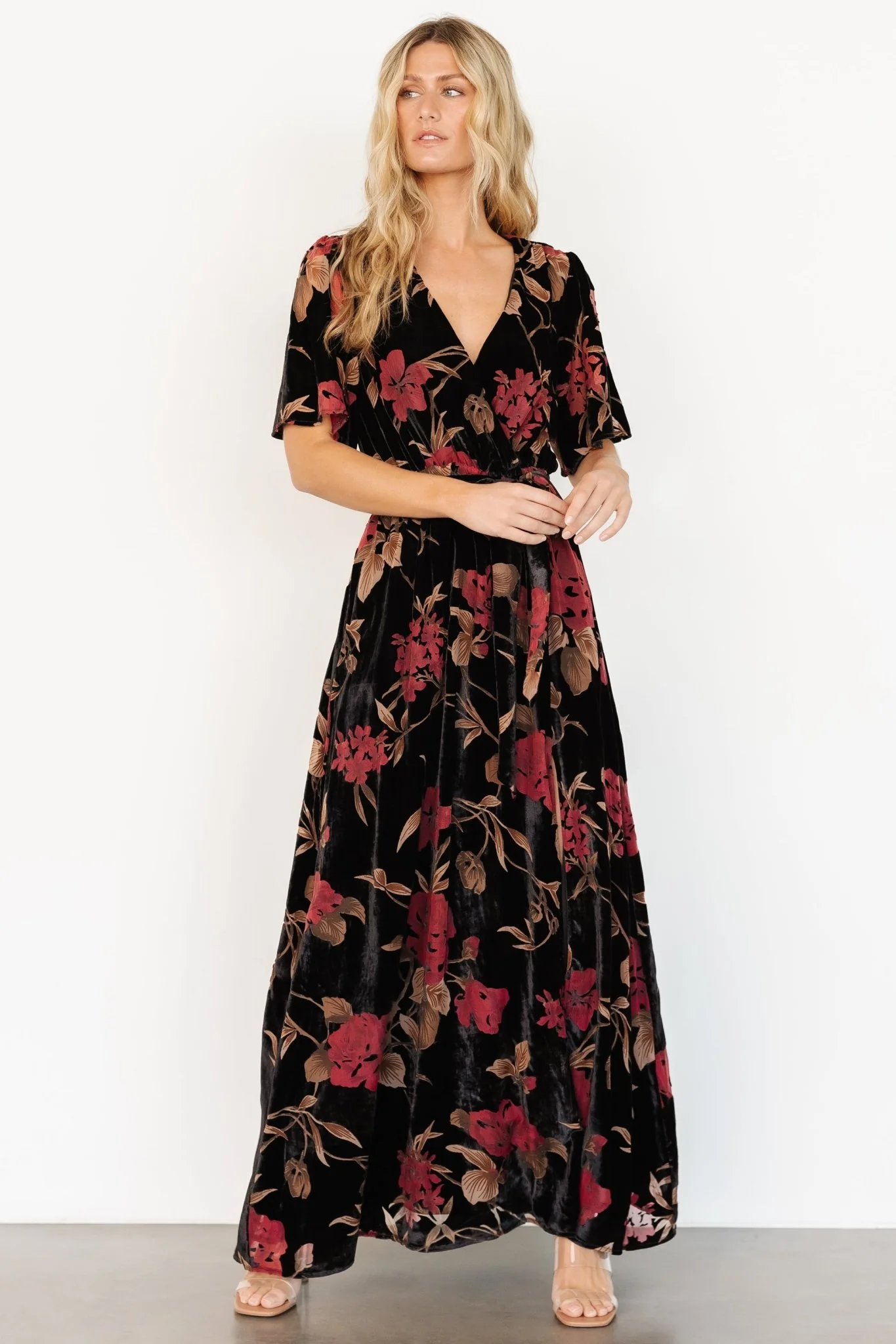 Uma Velvet Maxi Dress | Merlot + Black Floral