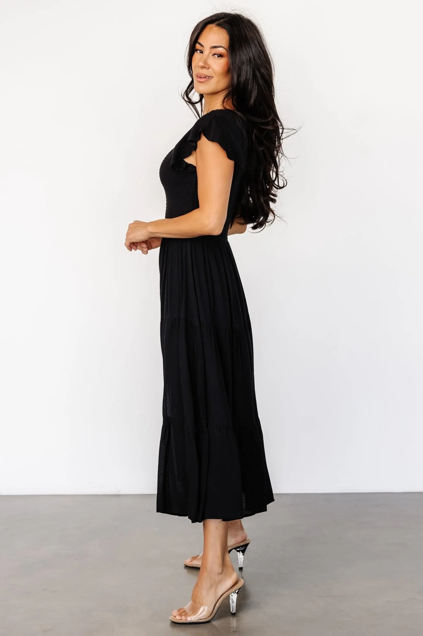 Loretta Smocked Midi Dress | Black