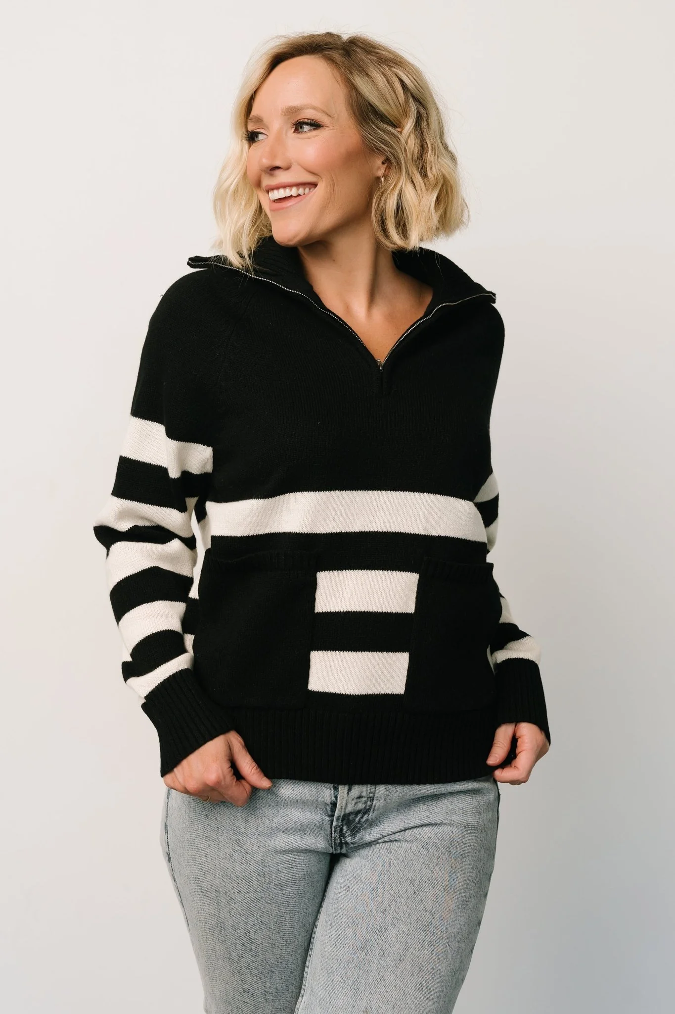 Trish Striped Sweater | Black + Off White