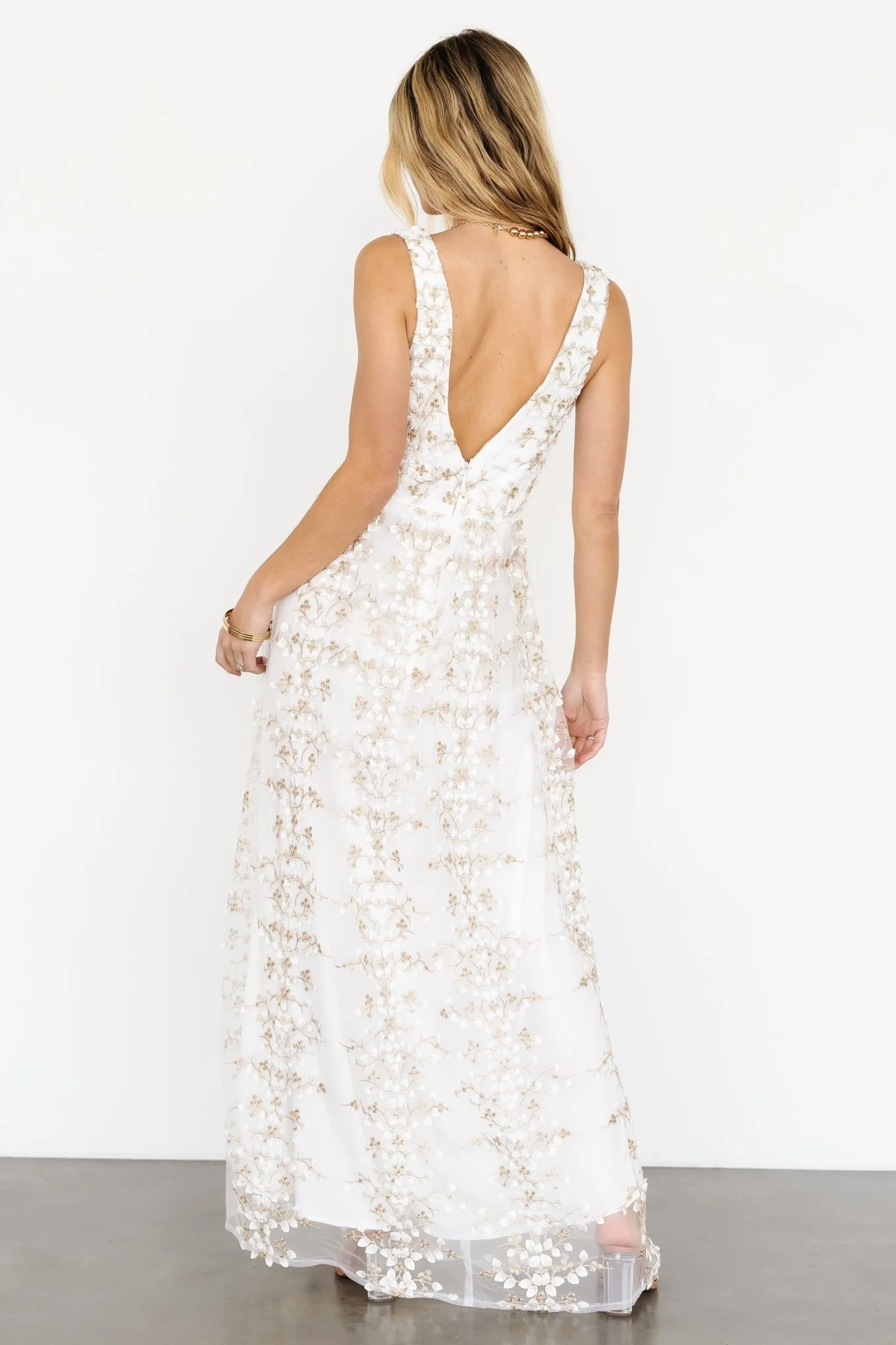 Kassia Applique Maxi Dress | Off White + Gold