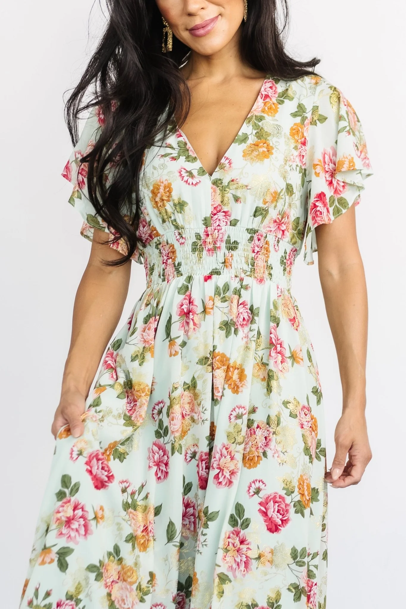 Lynlee Metallic Maxi Dress | Sage + Pink