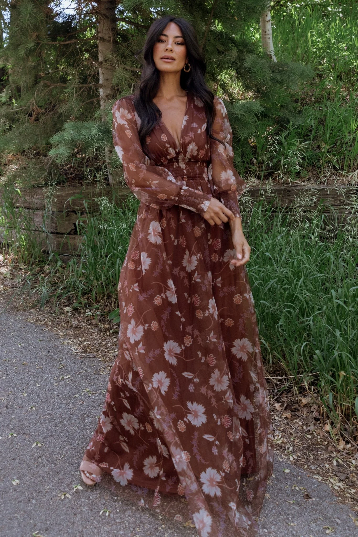 Layla Tulle Maxi Dress | Chestnut Floral