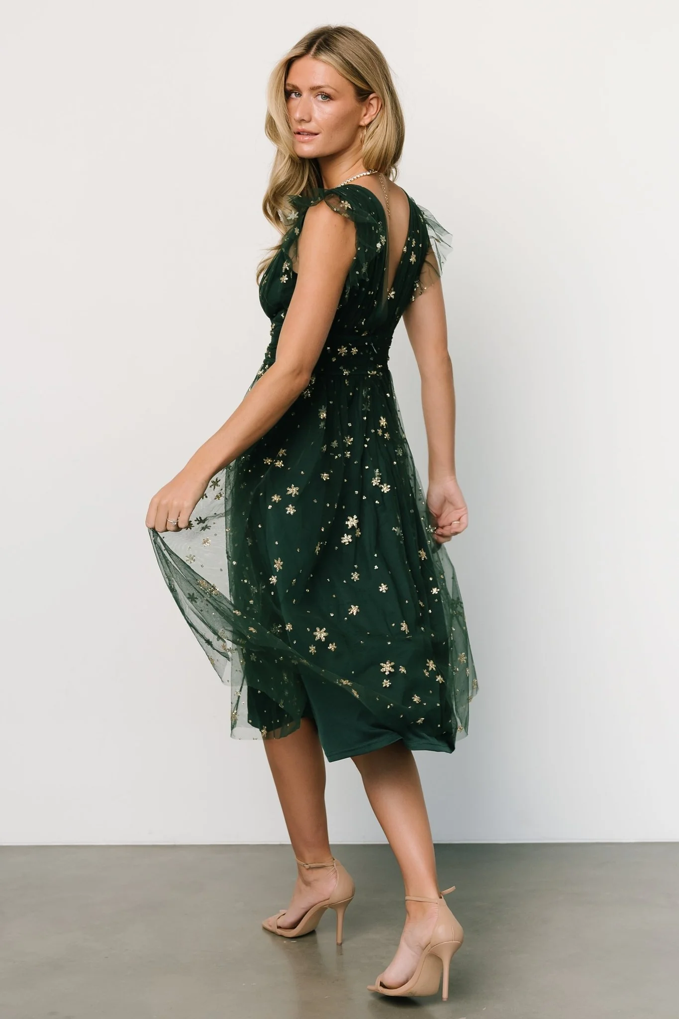 Chiara Shimmer Midi Dress | Green + Gold
