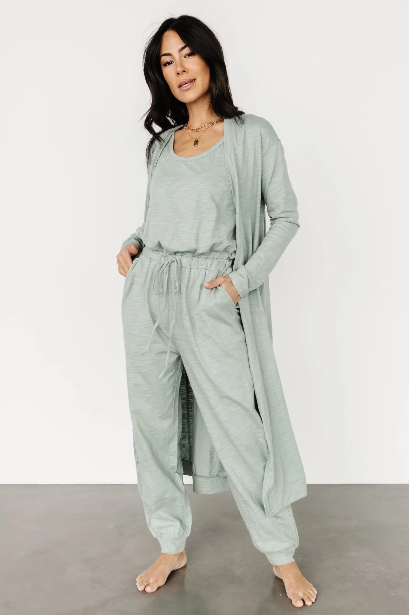 Janae Jumpsuit + Cardigan Set | Sage