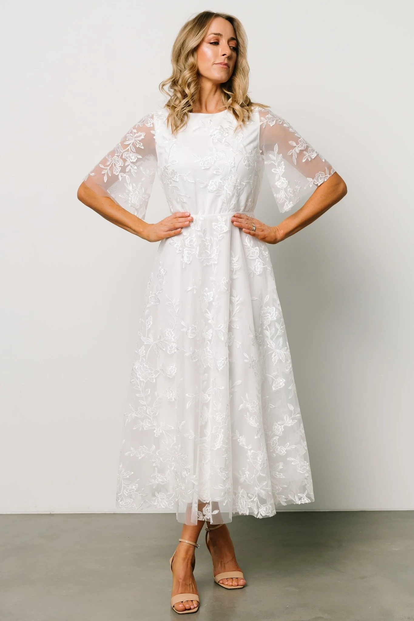 Arabella Embroidered Tulle Maxi Dress | White