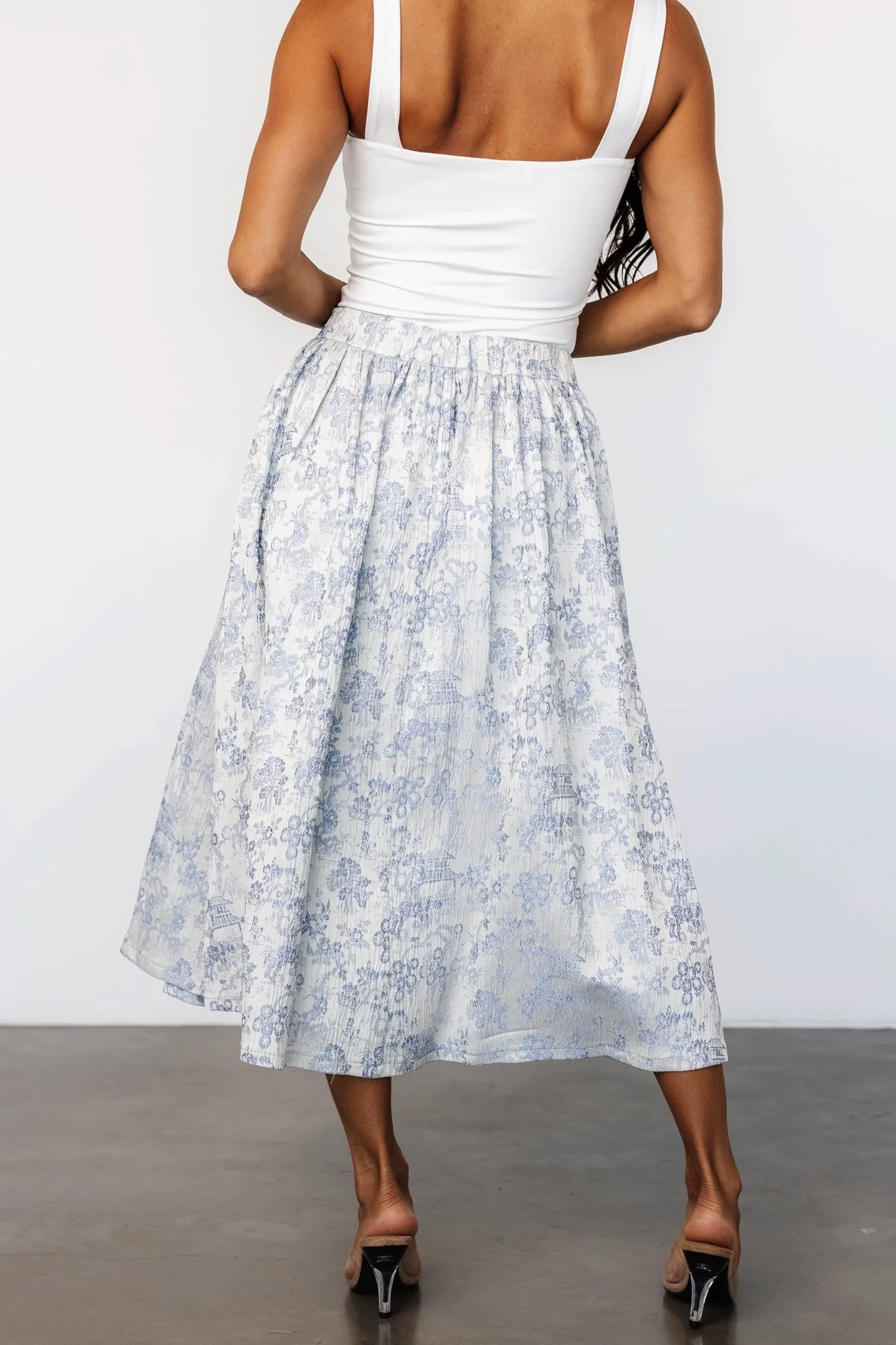 Jeanne Pleated Midi Skirt | Pearl + Light Blue