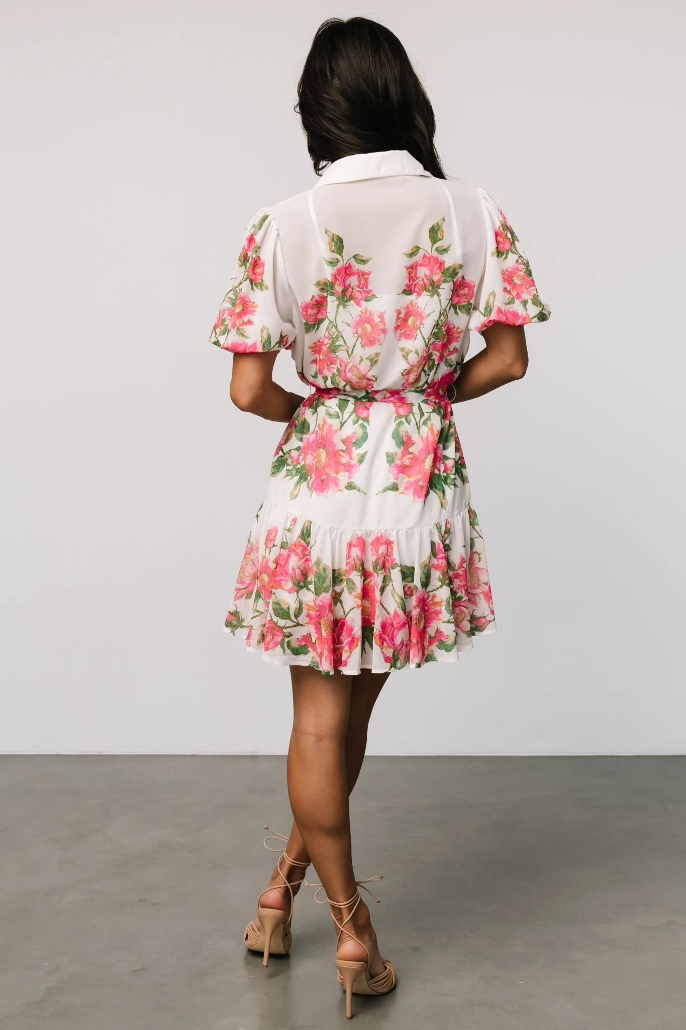Antonella Short Dress | Off White + Pink Floral