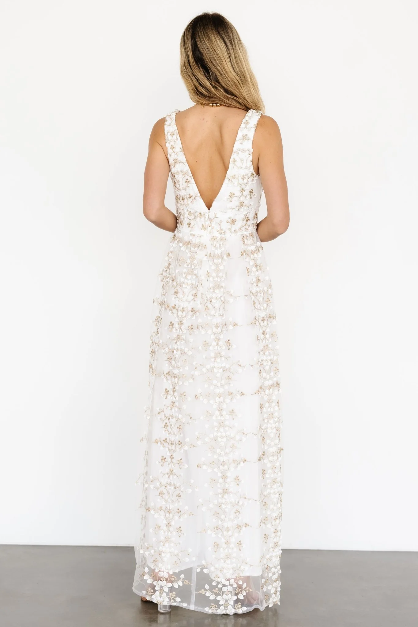 Kassia Applique Maxi Dress | Off White + Gold