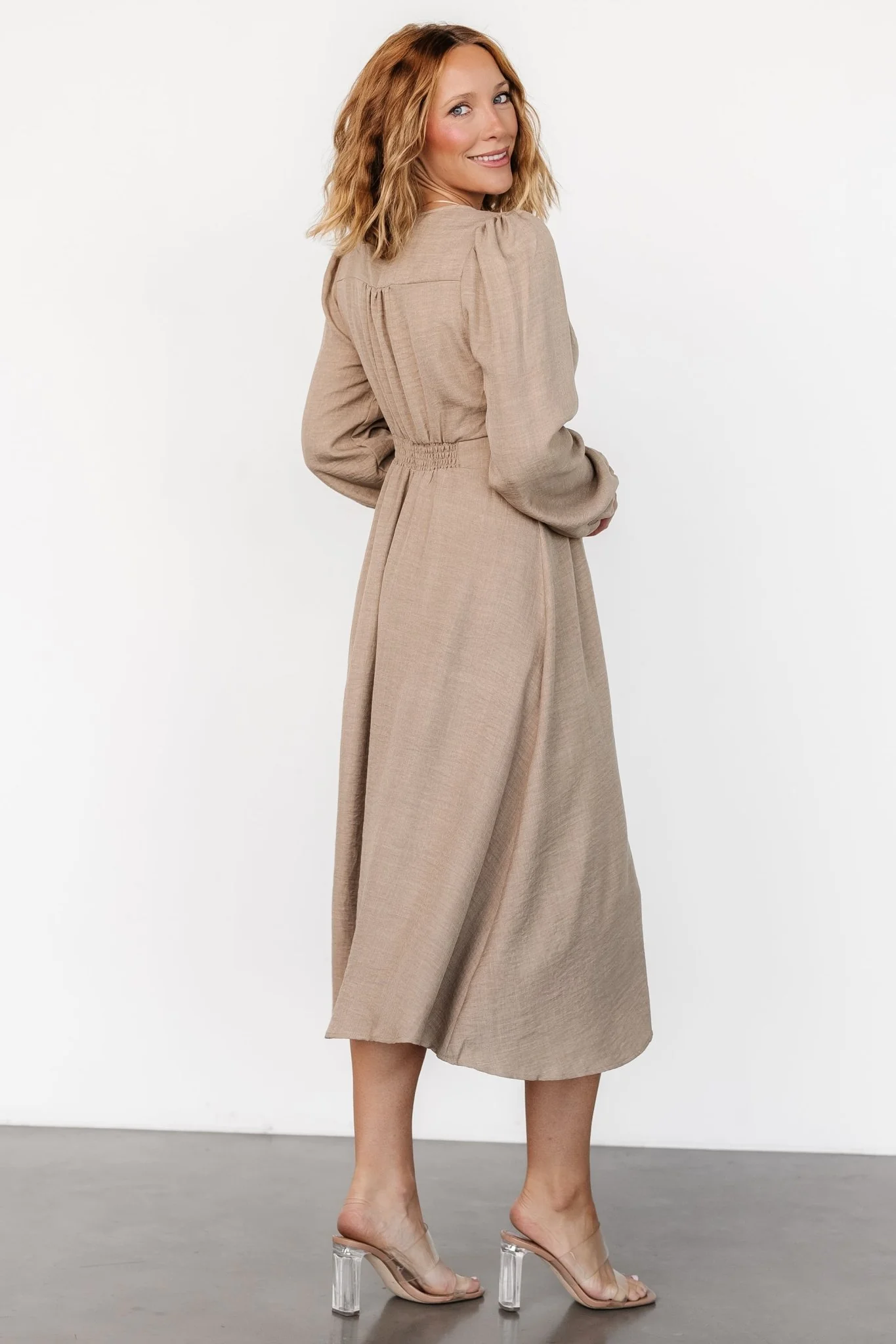 Faith Button Midi Dress | Taupe
