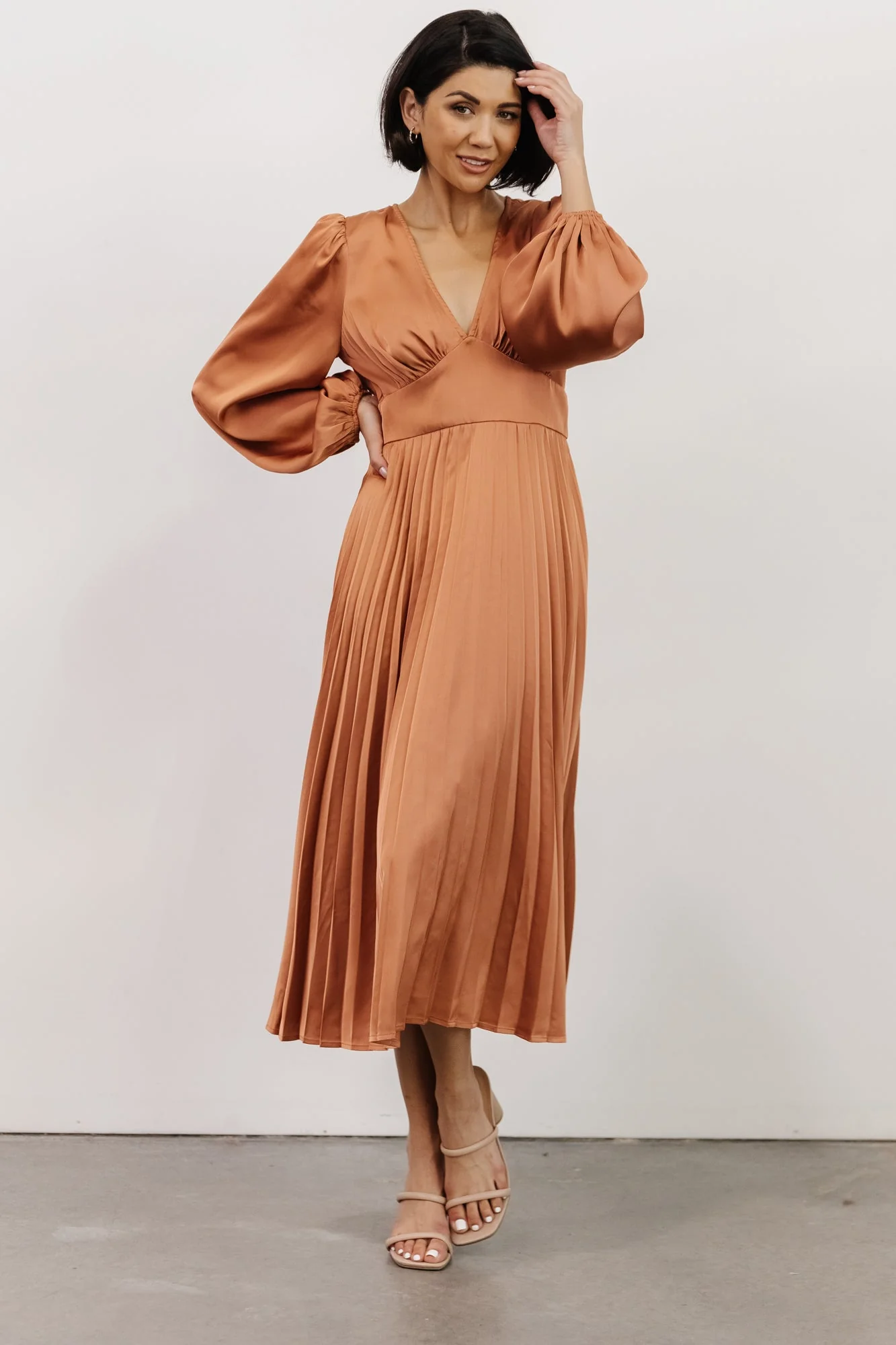 Louie Pleated Midi Dress | Salmon