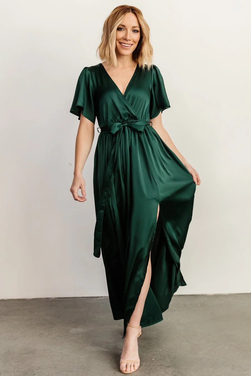 Sicily Satin Maxi Dress | Emerald