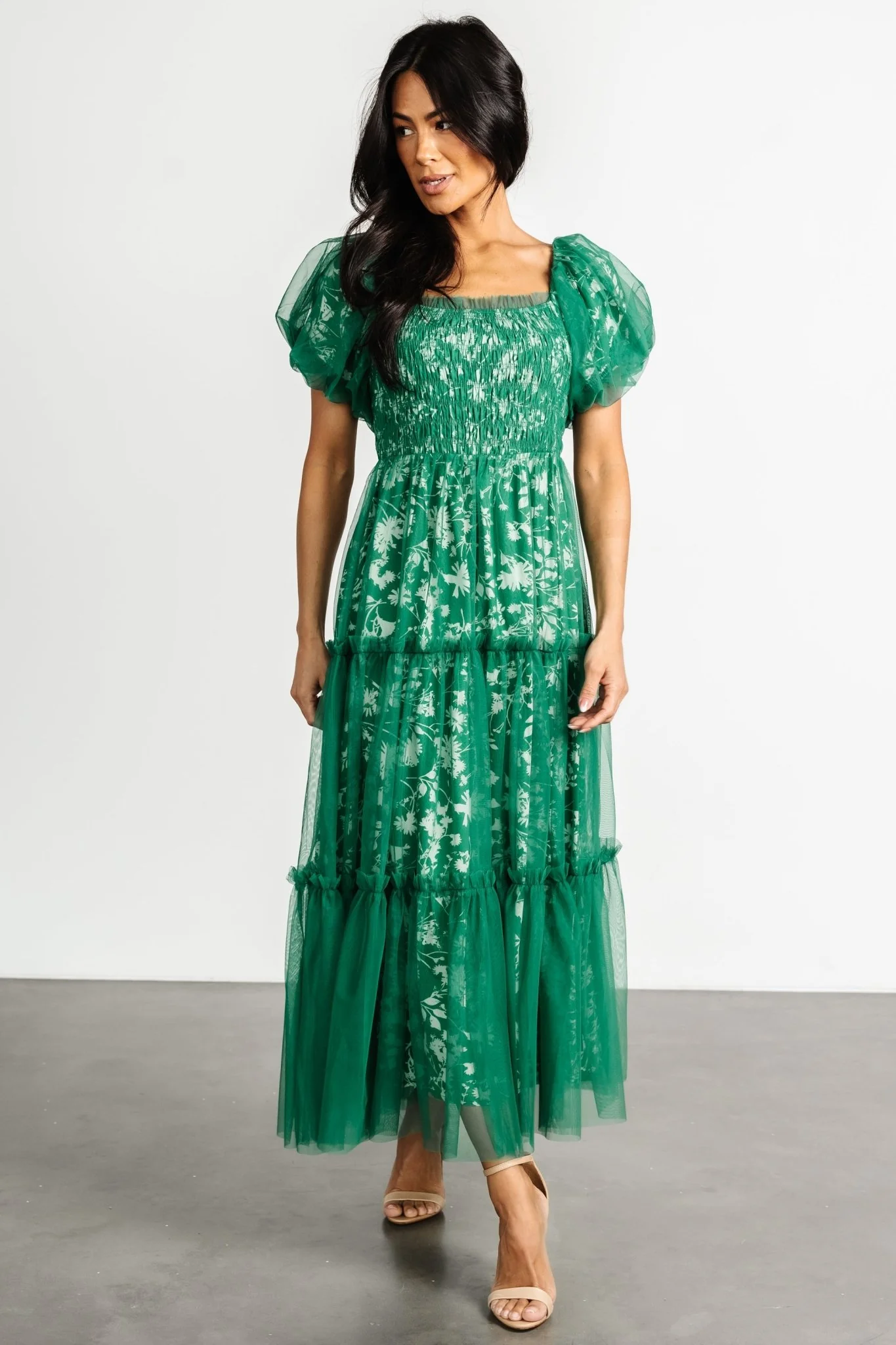 Doria Tulle Floral Maxi Dress | Green