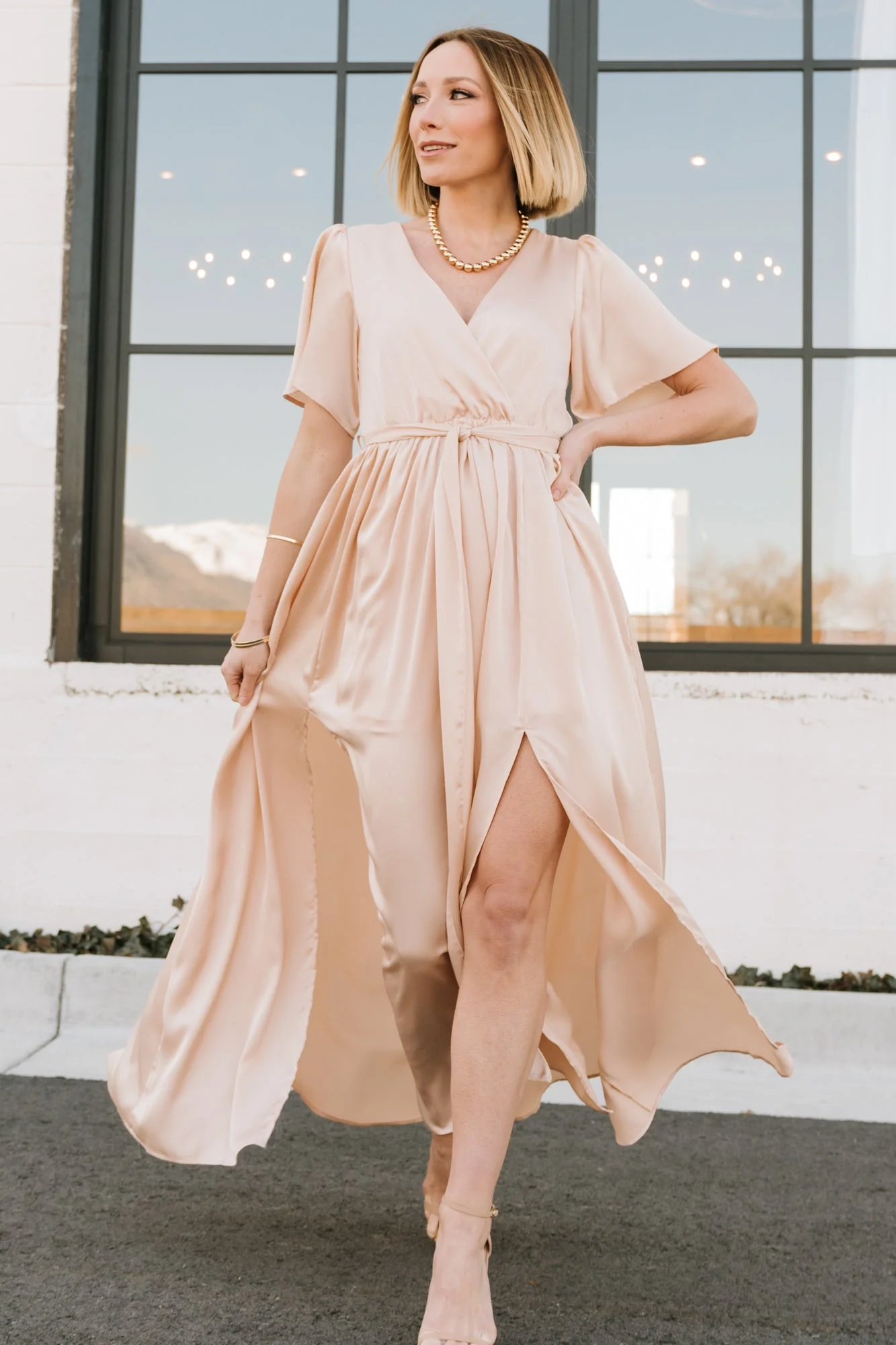 Sicily Satin Maxi Dress | Natural