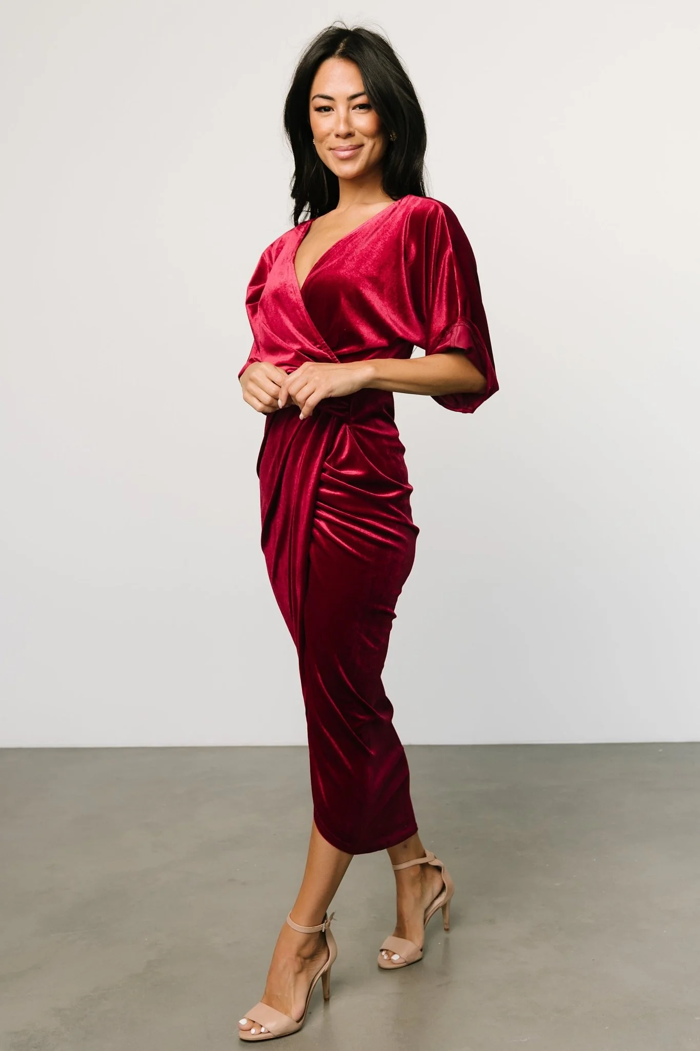 Brendyn Ruched Velvet Dress | Wine