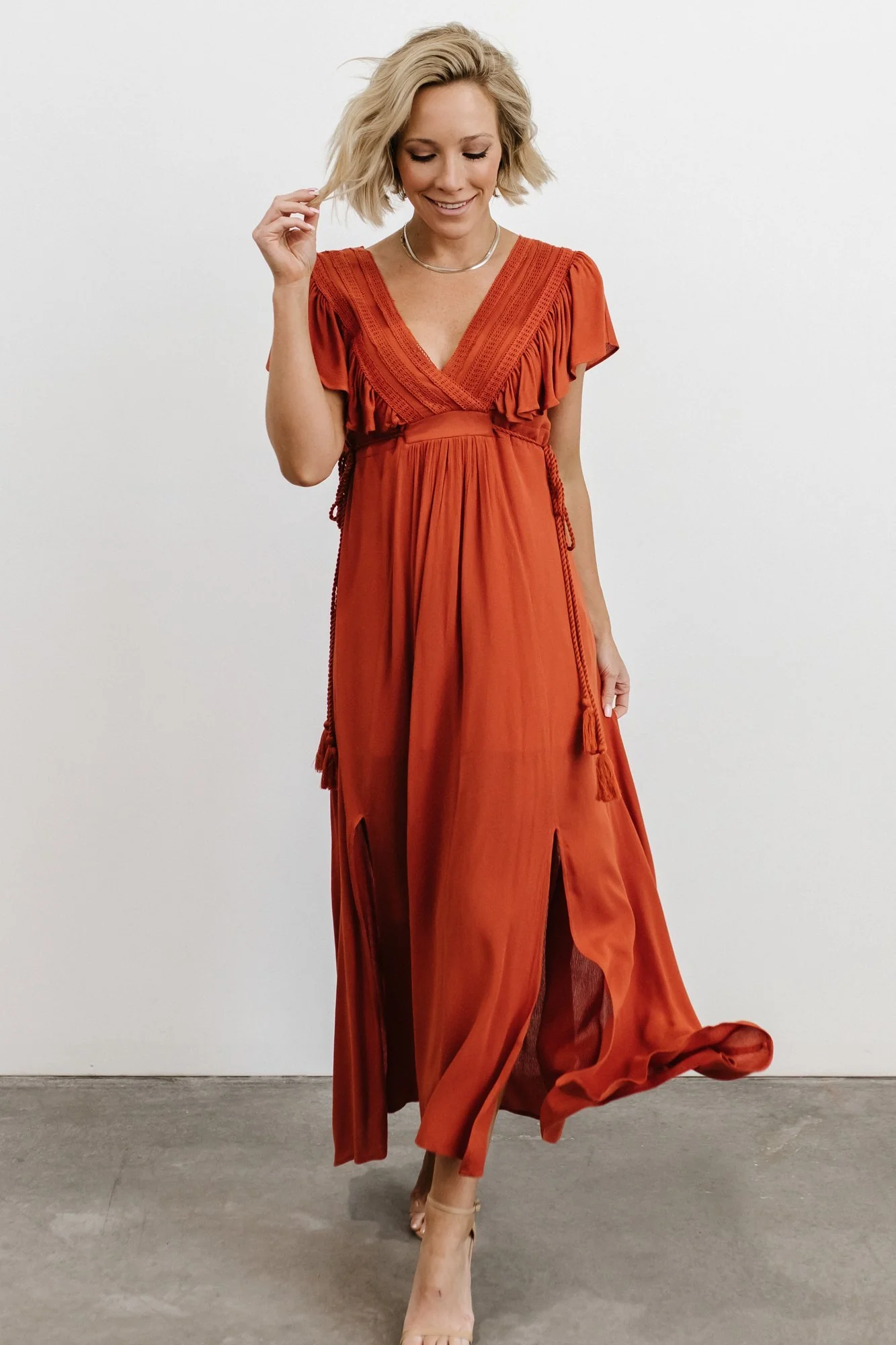 Jennifer Deep V Maxi Dress | Rust