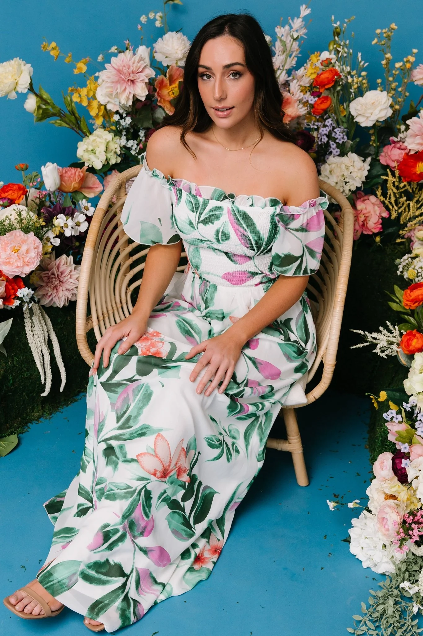 Elina Maxi Dress | White + Green Multi Floral