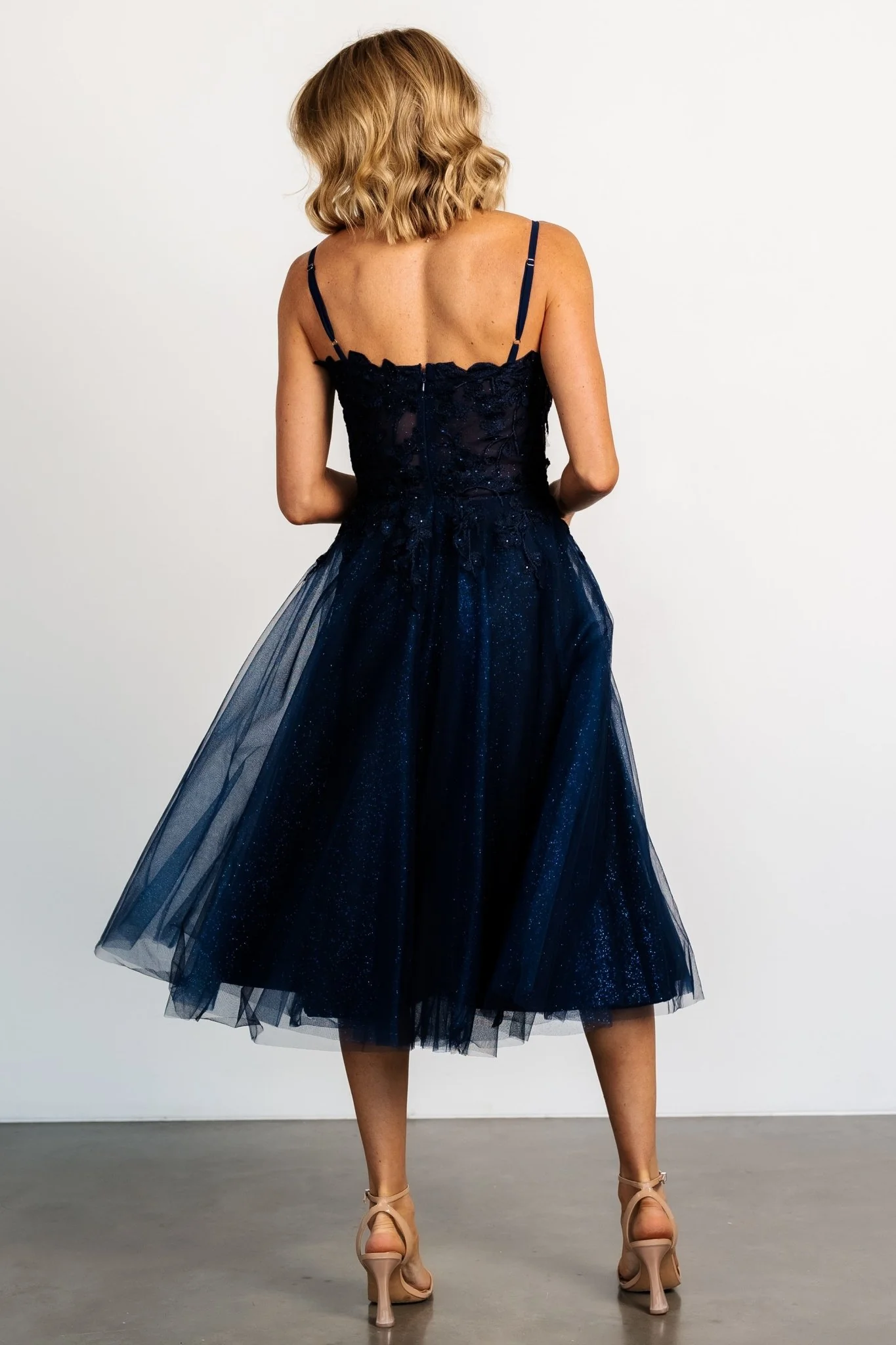 Noelle Shimmer Midi Dress | Midnight Blue