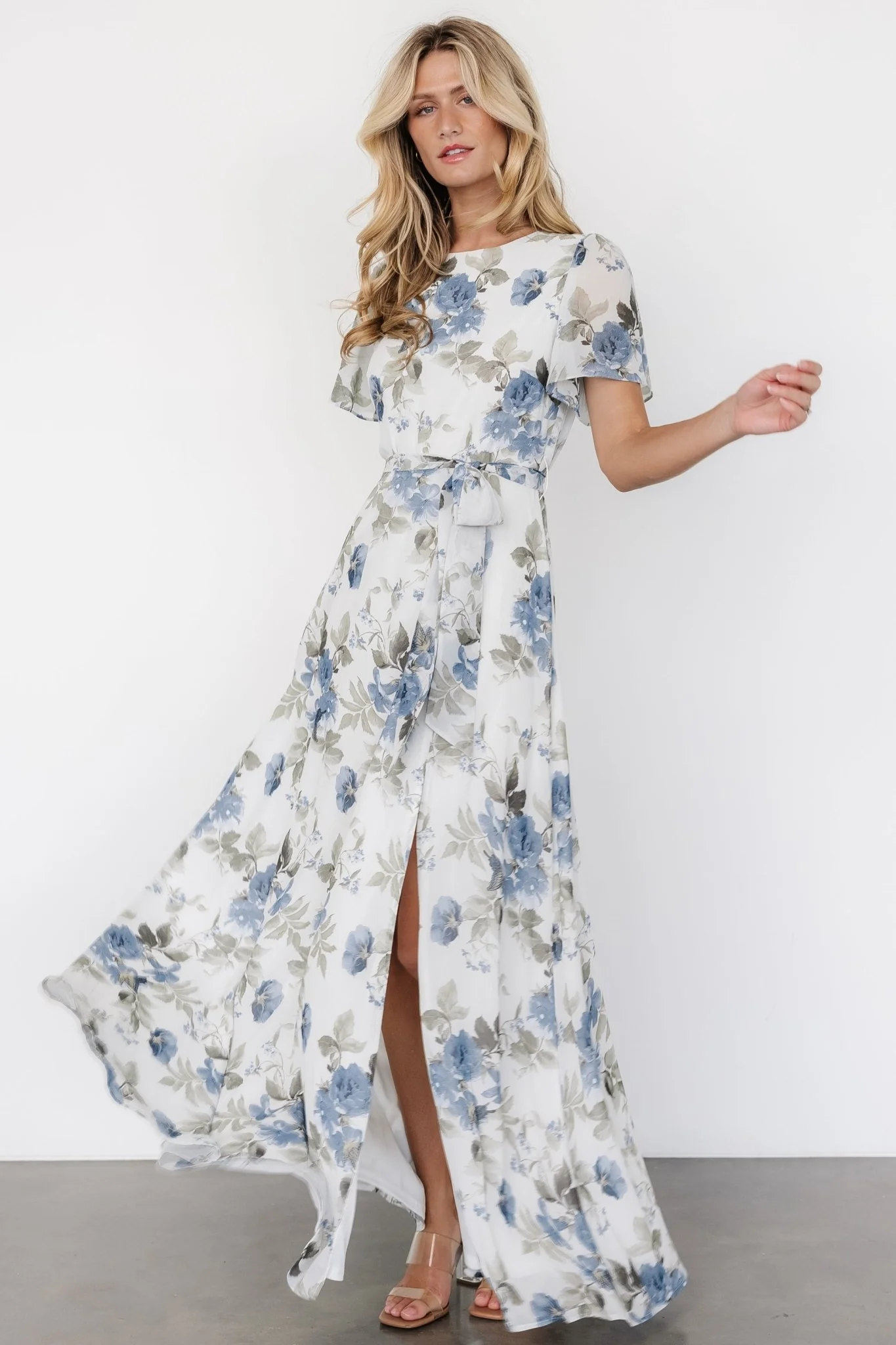 Naomi Short Sleeve Maxi Dress | Dusty Blue Floral