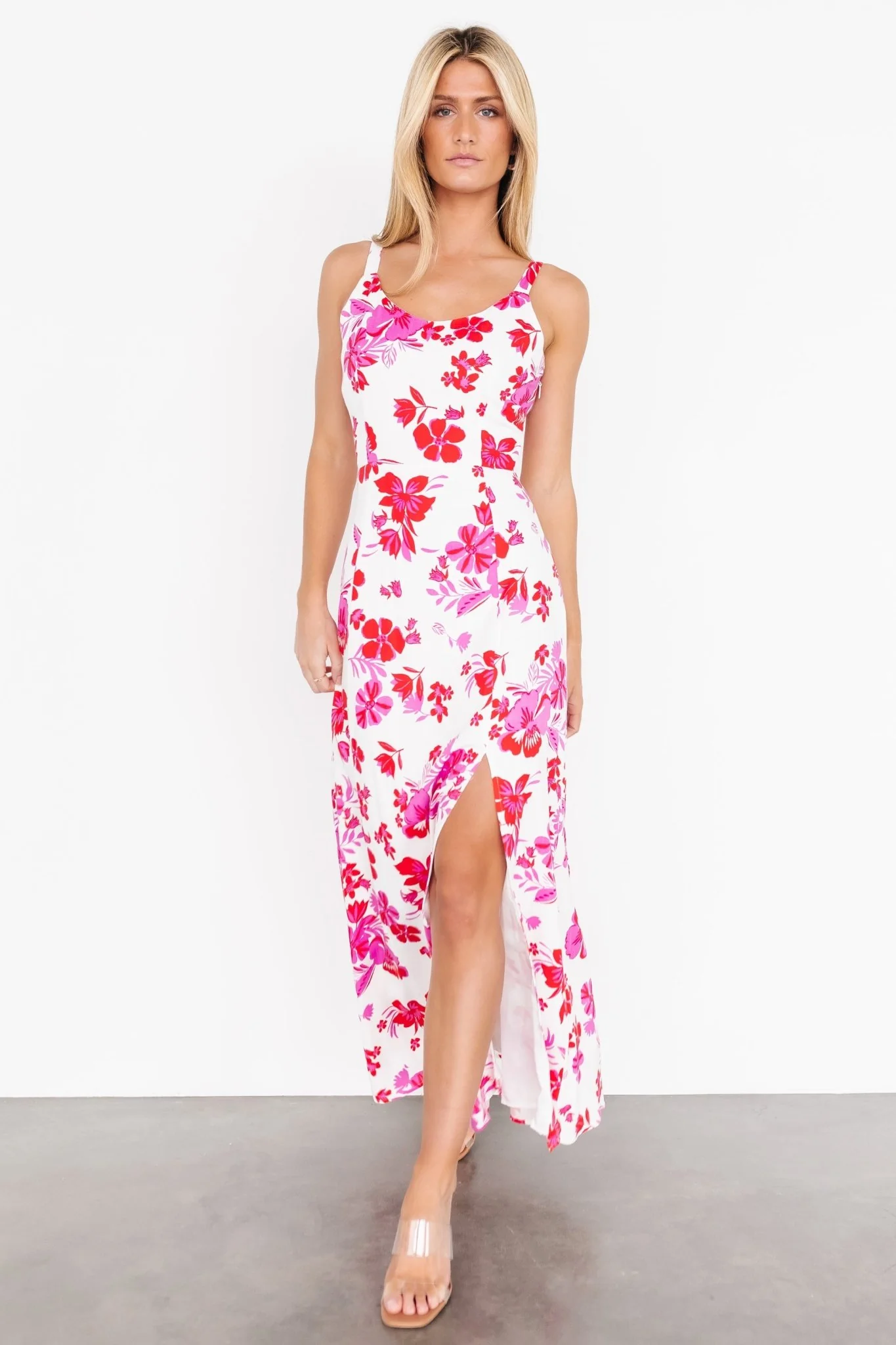Emaline Open Back Maxi Dress | White + Pink Floral