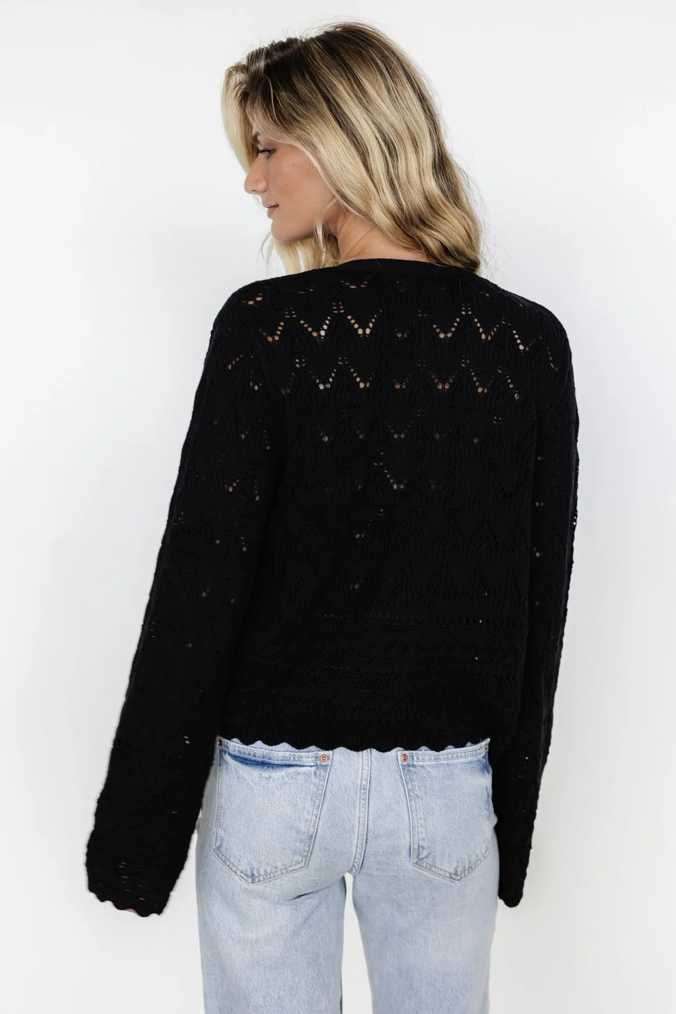 Brigid Pointelle Cardigan | Black