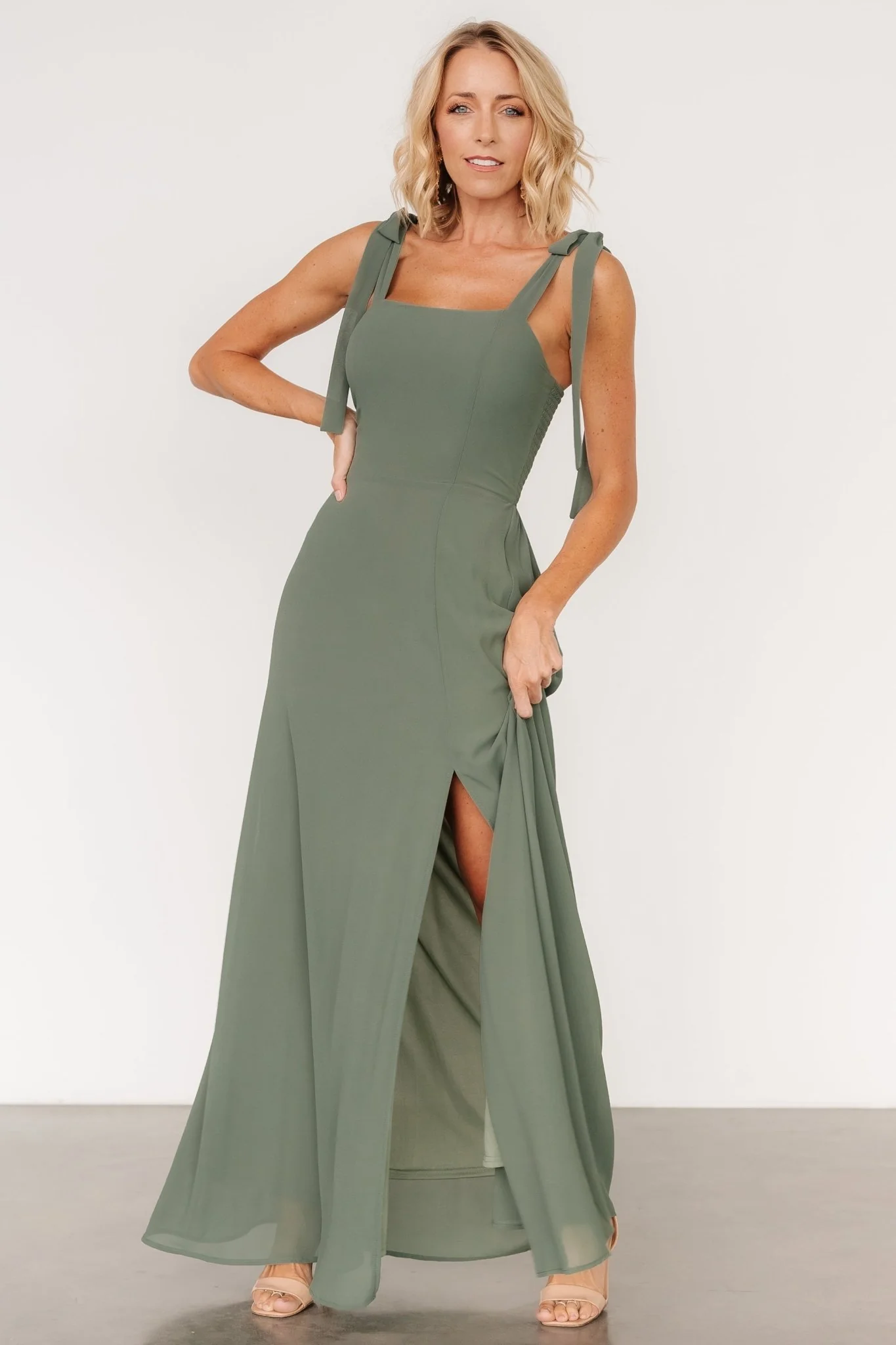 Necia Tie Shoulder Maxi Dress | Dark Sage