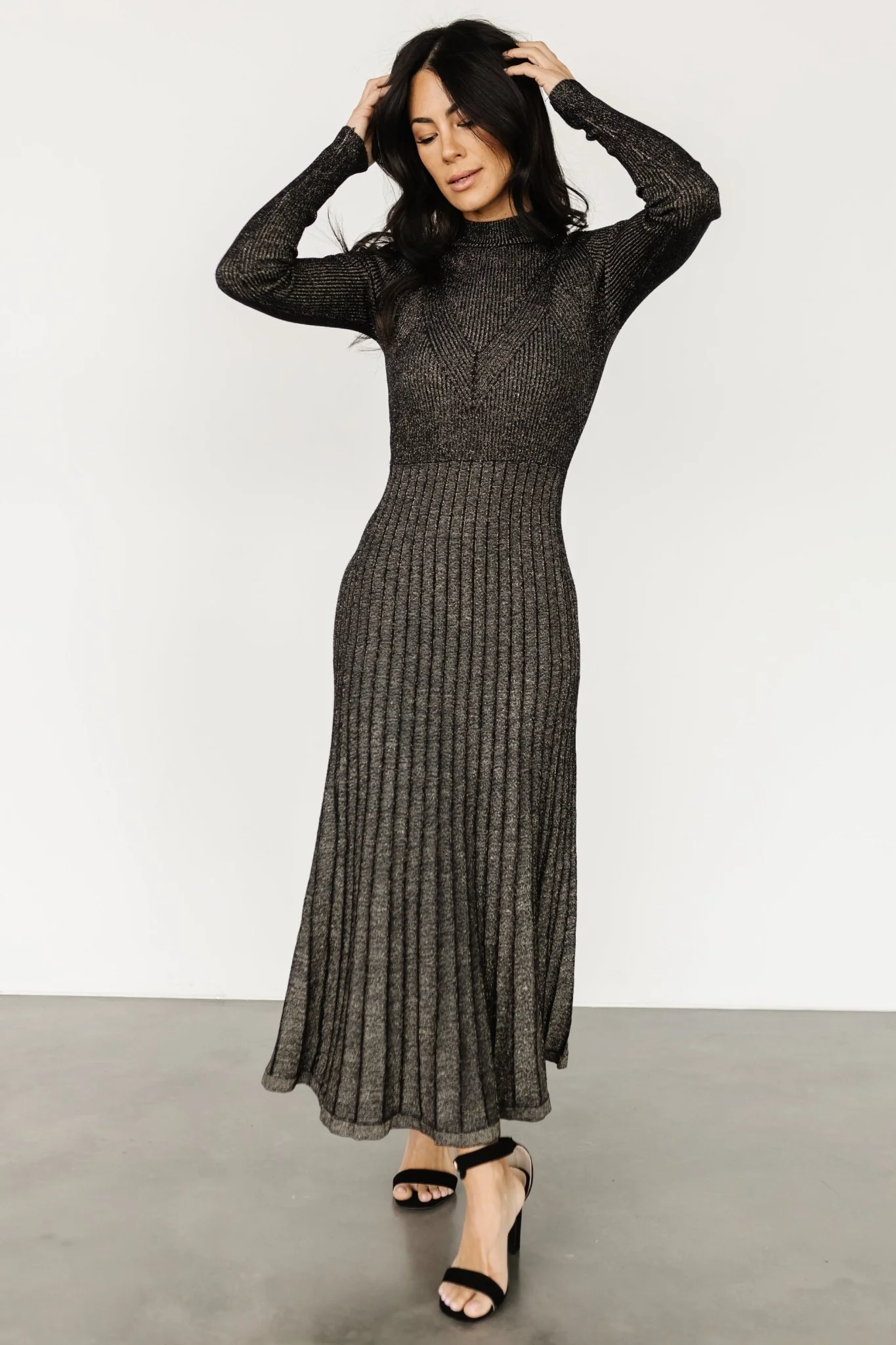 Jamelia Pleated Sweater Dress | Black + Gold