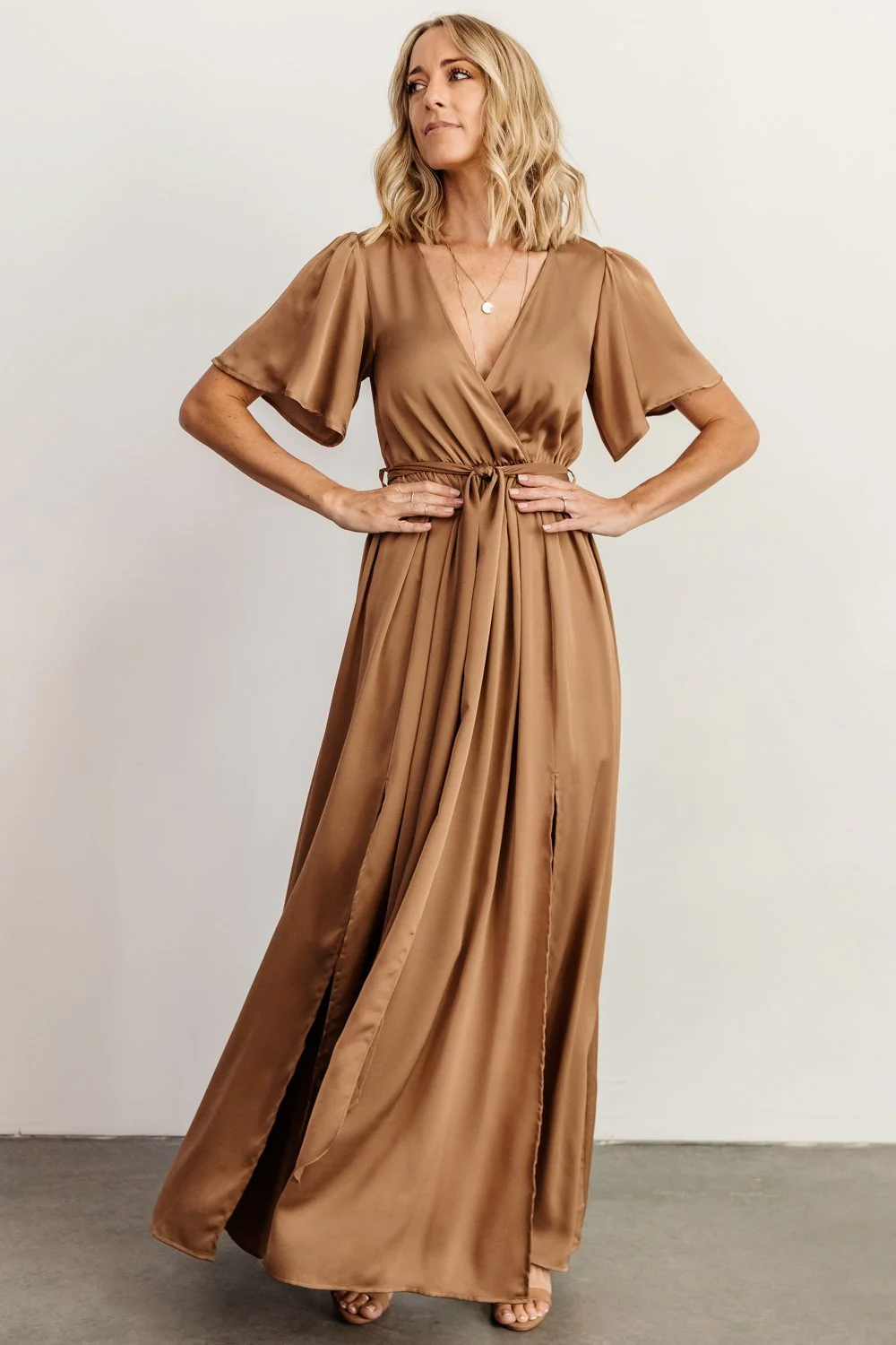 Sicily Satin Maxi Dress | Mocha