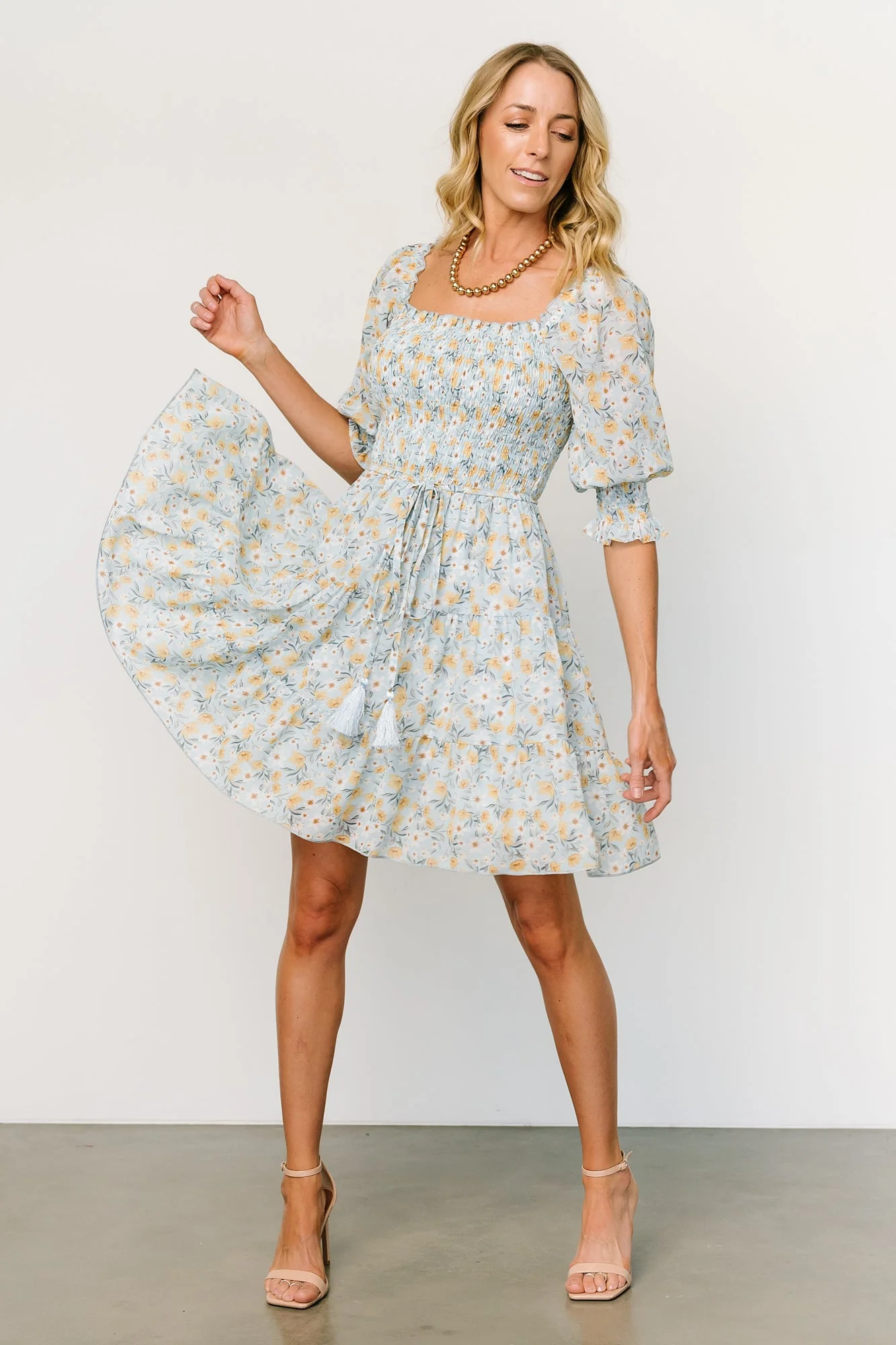Azlyn Smocked Short Dress | Light Blue Floral