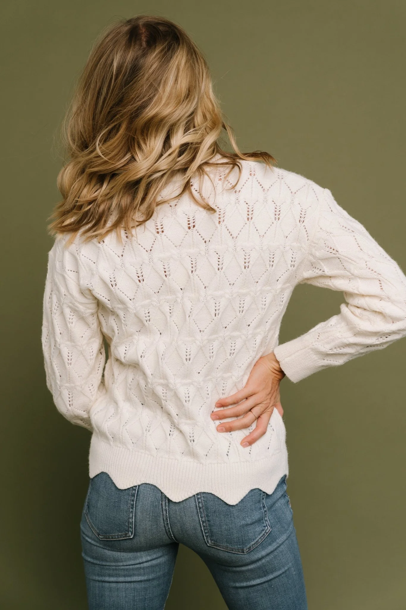 Perle Eyelet Scallop Sweater | Cream