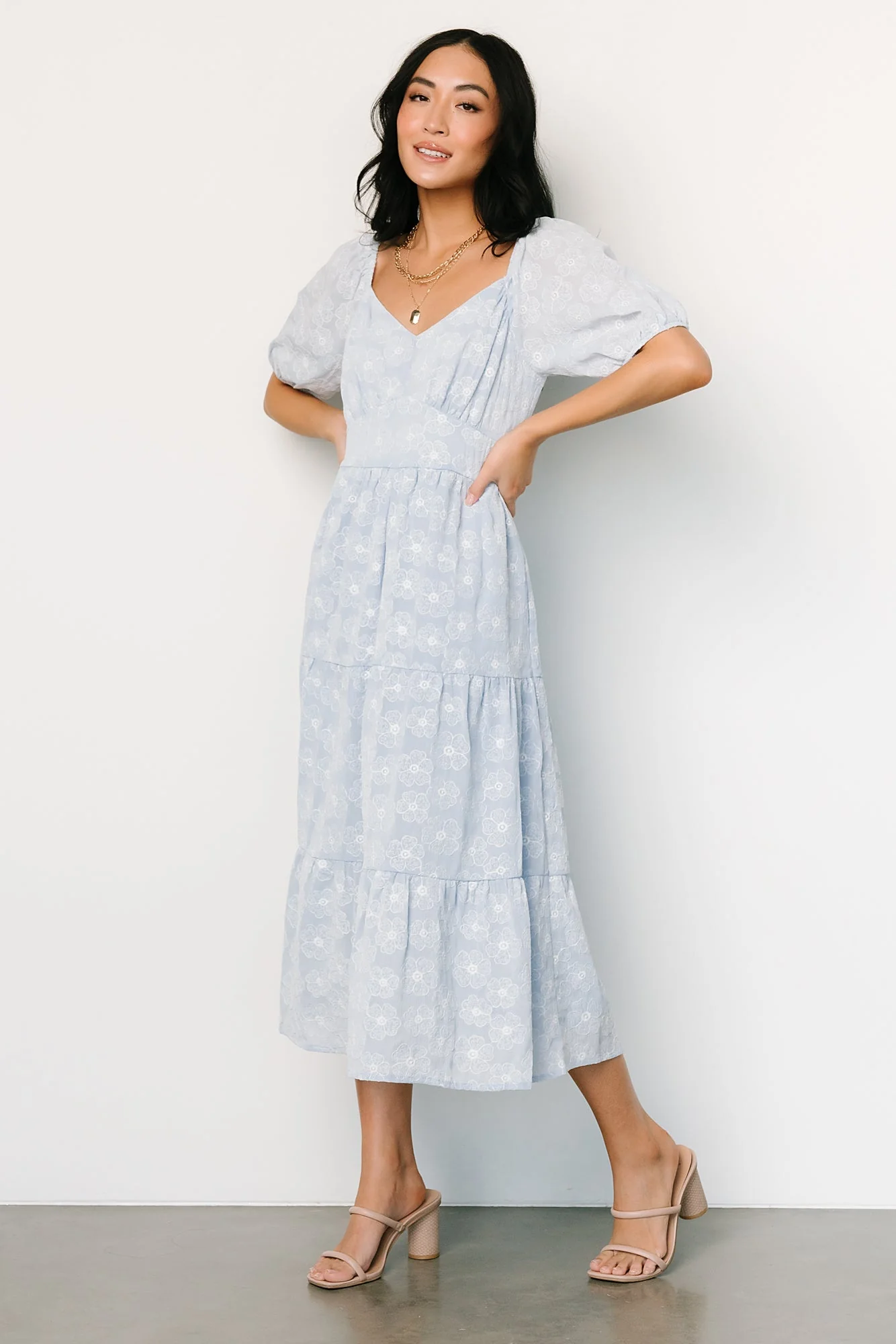 Mildred Embroidered Midi Dress | Light Blue