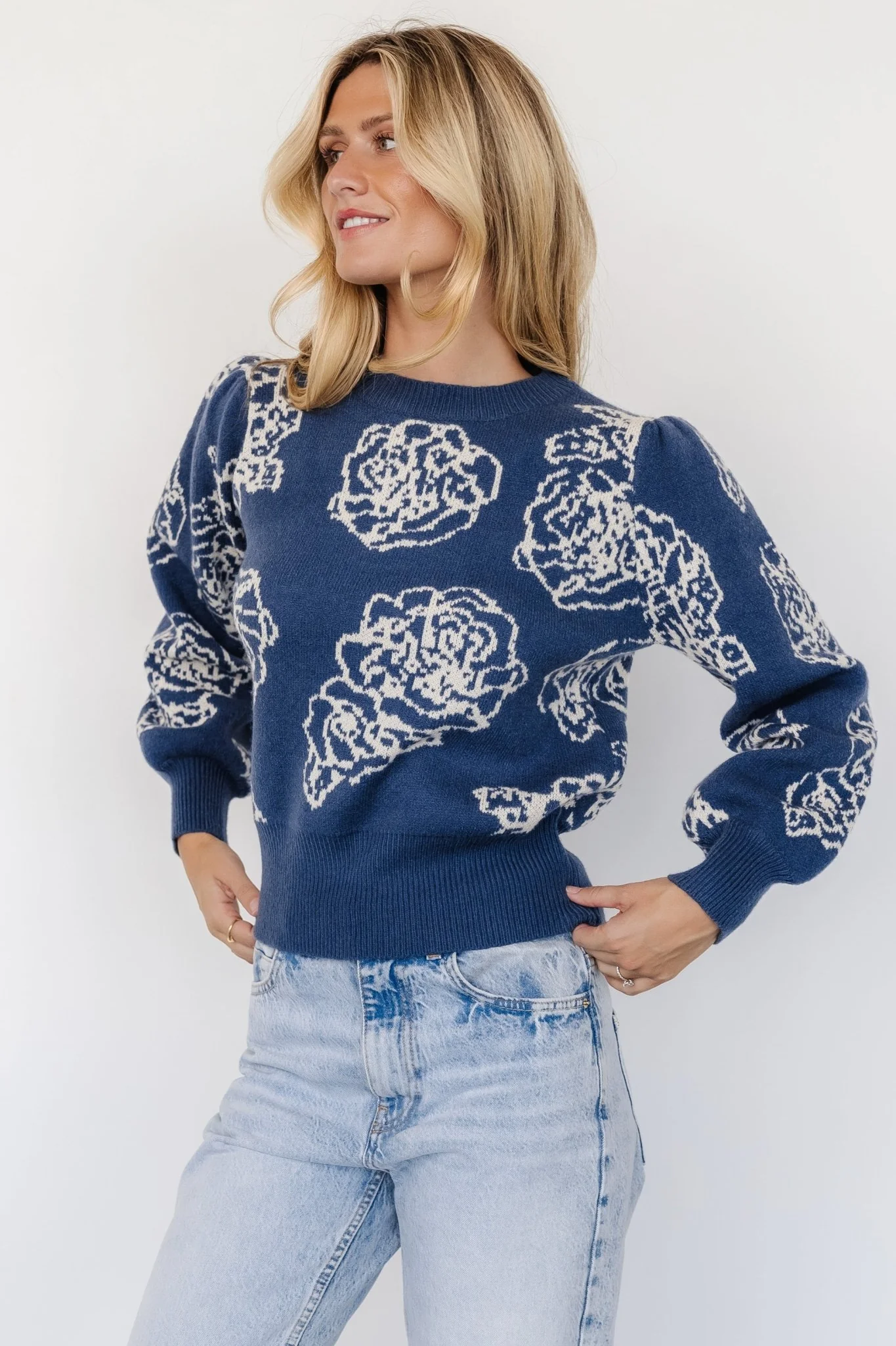 Blake Floral Sweater | Blue + Cream