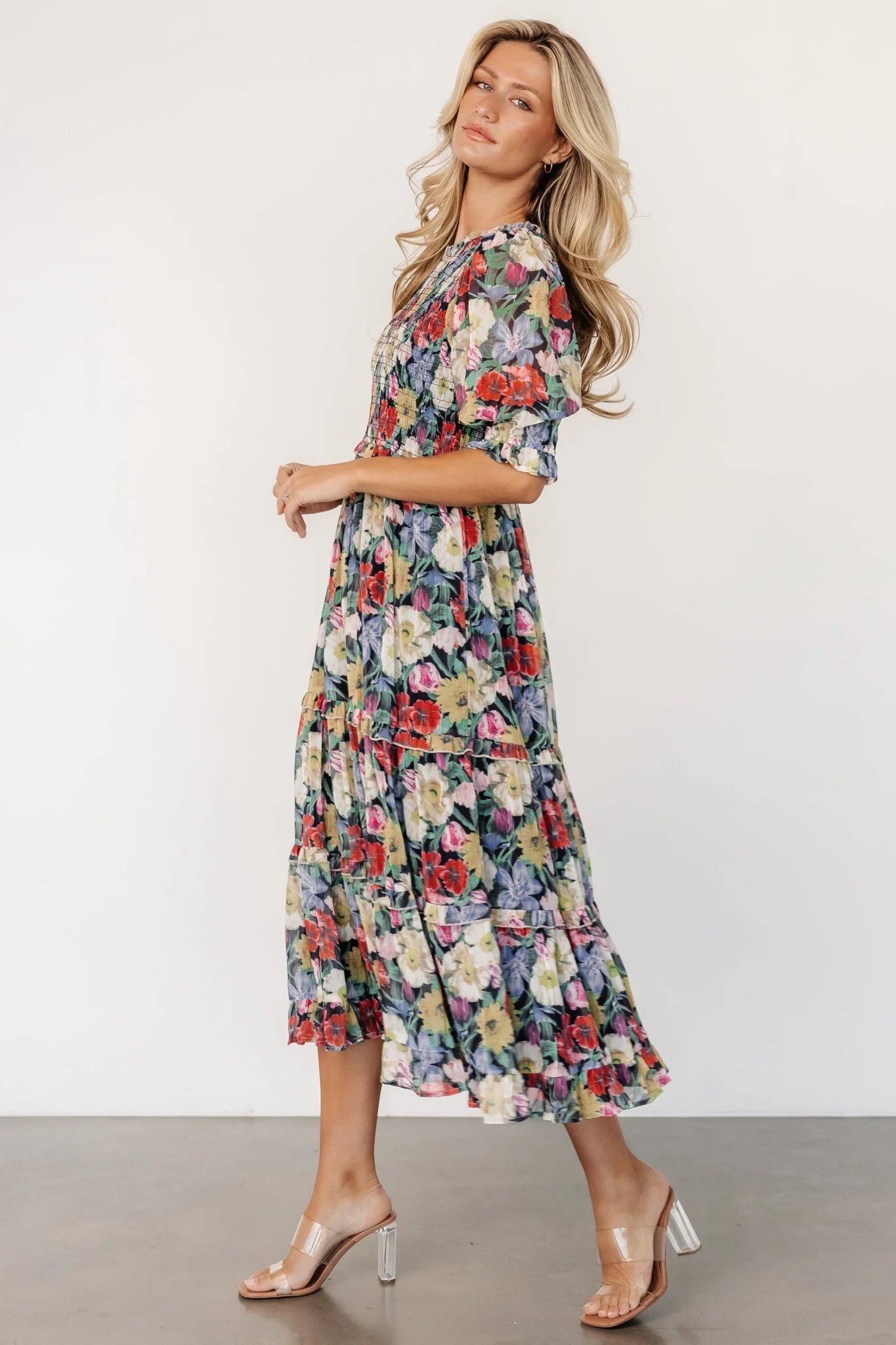 Rosalina Smocked Dress | Black Multi Floral